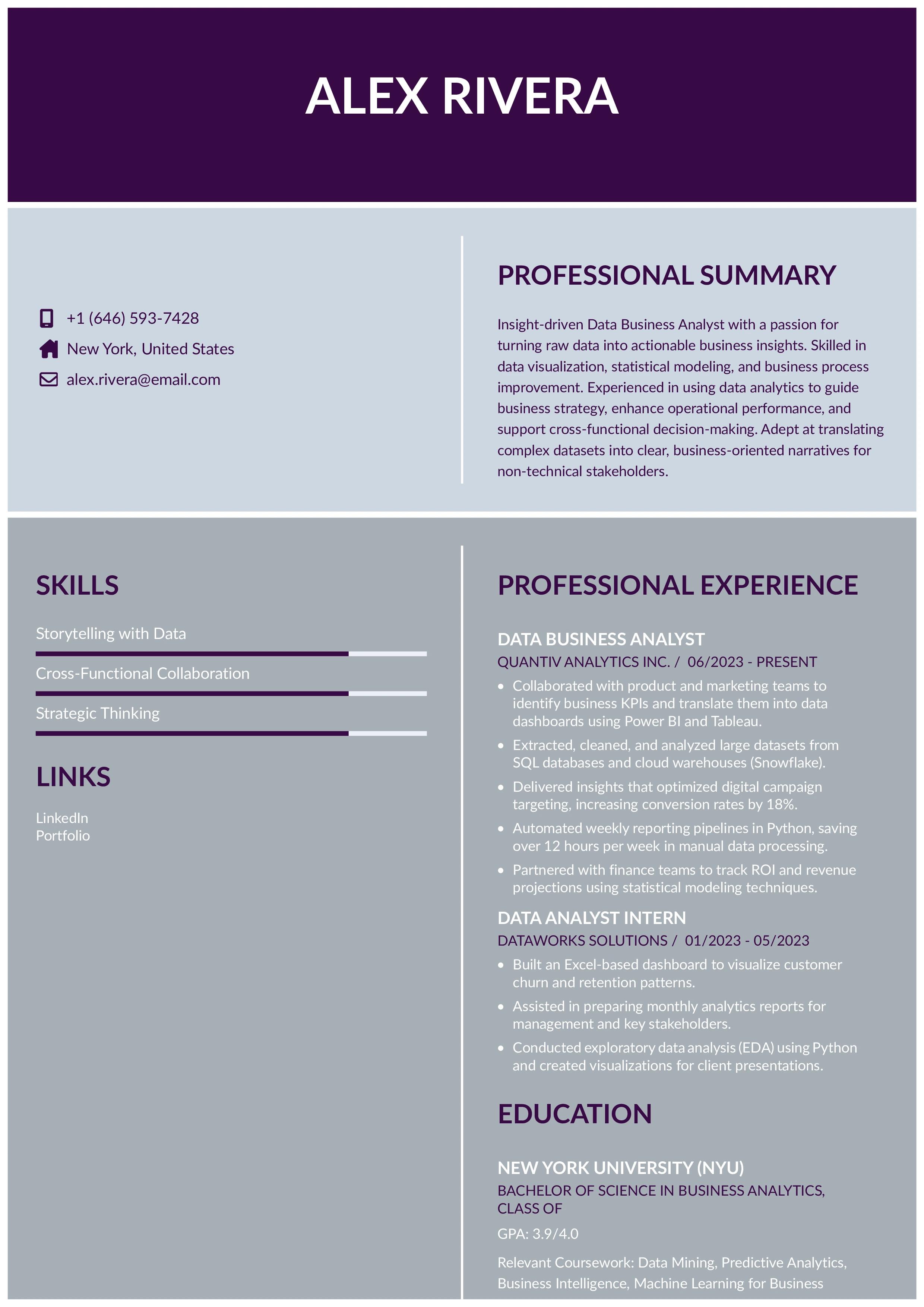 Data Business Analyst Resume