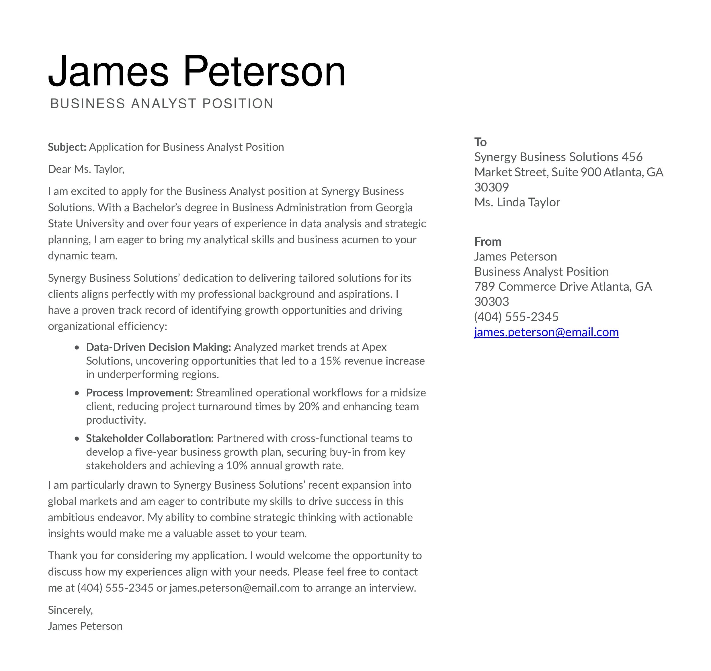 Business Cover Letter Example