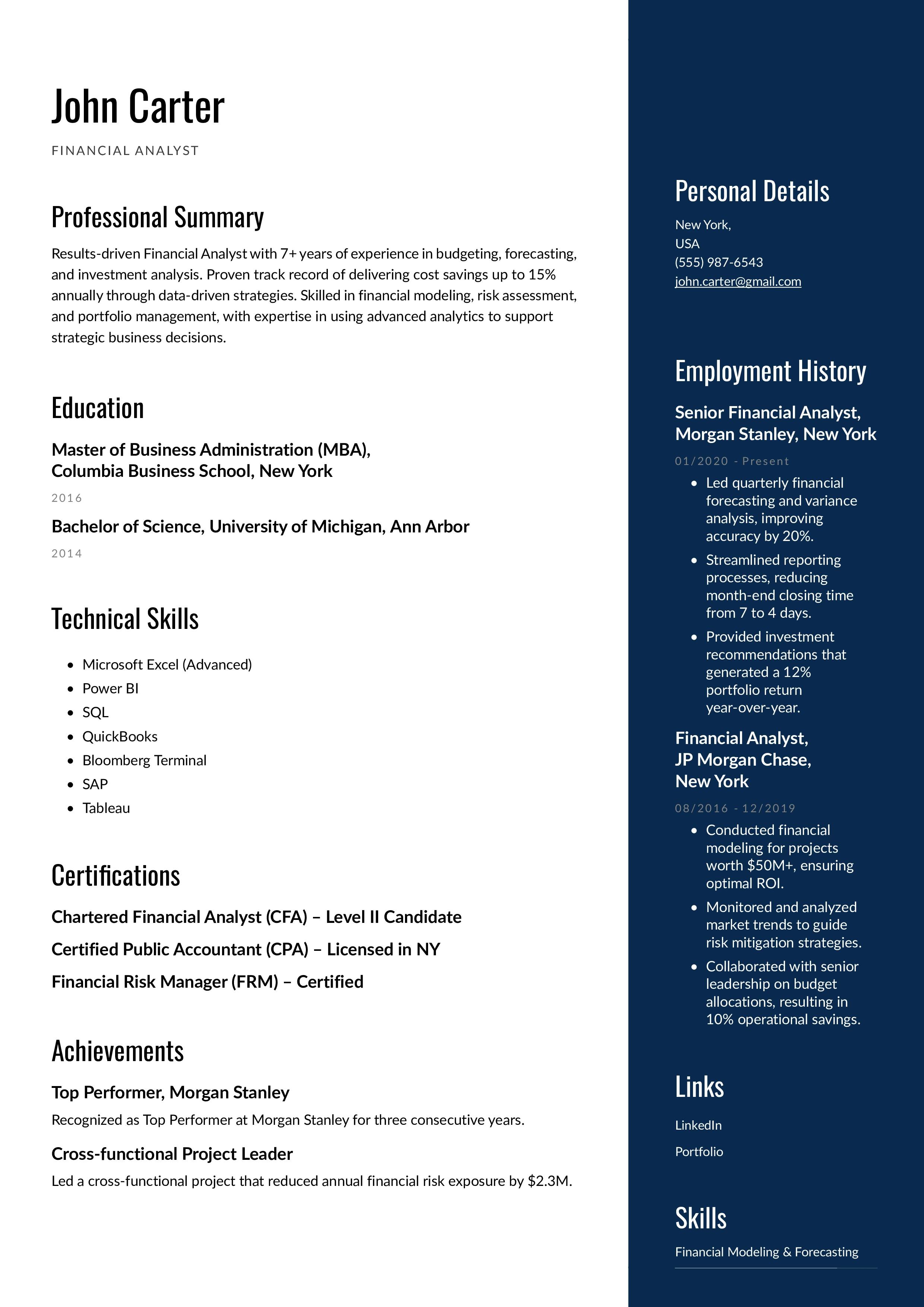 Financial Analyst Resume Template