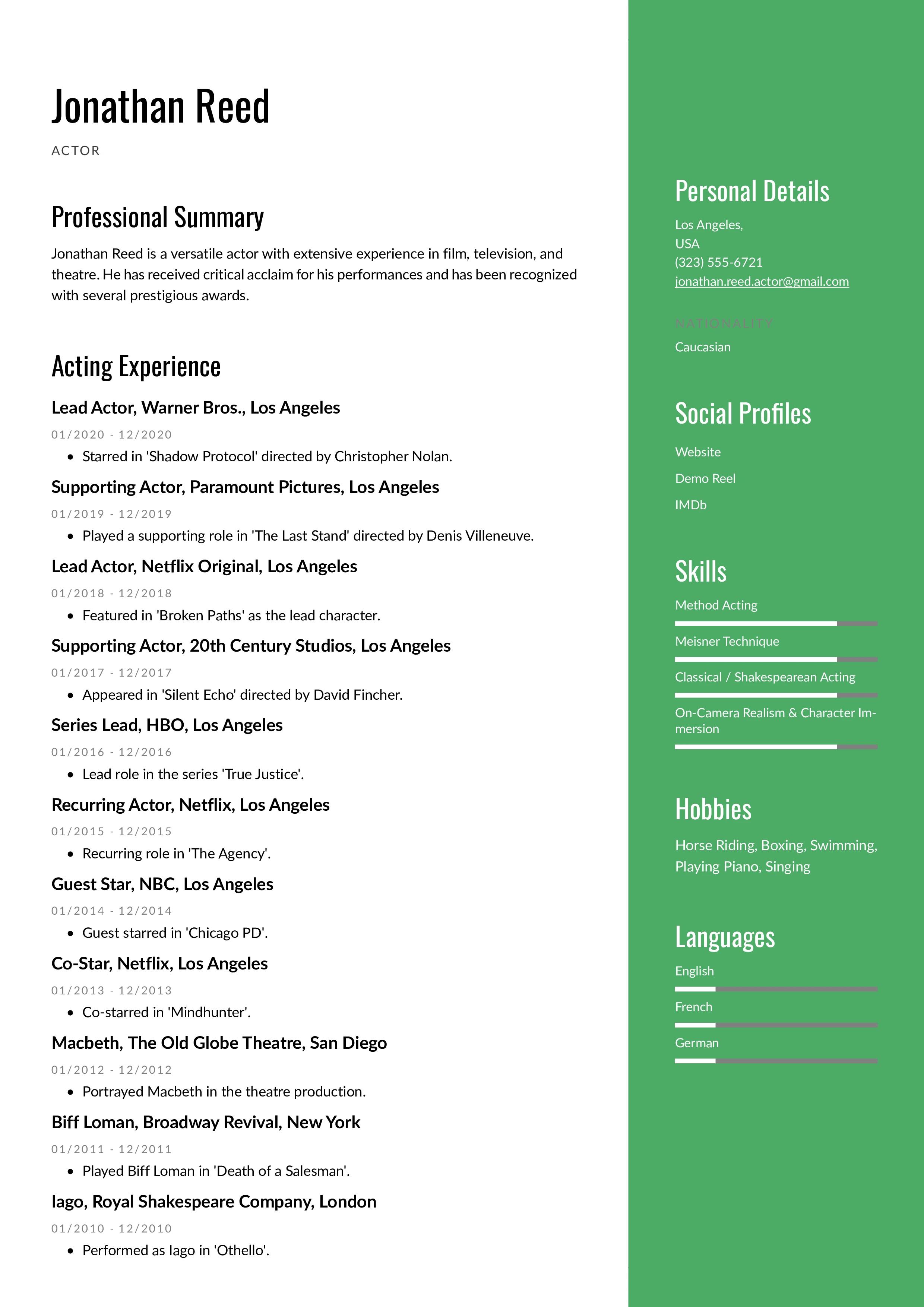 Experienced Acting Resume Template