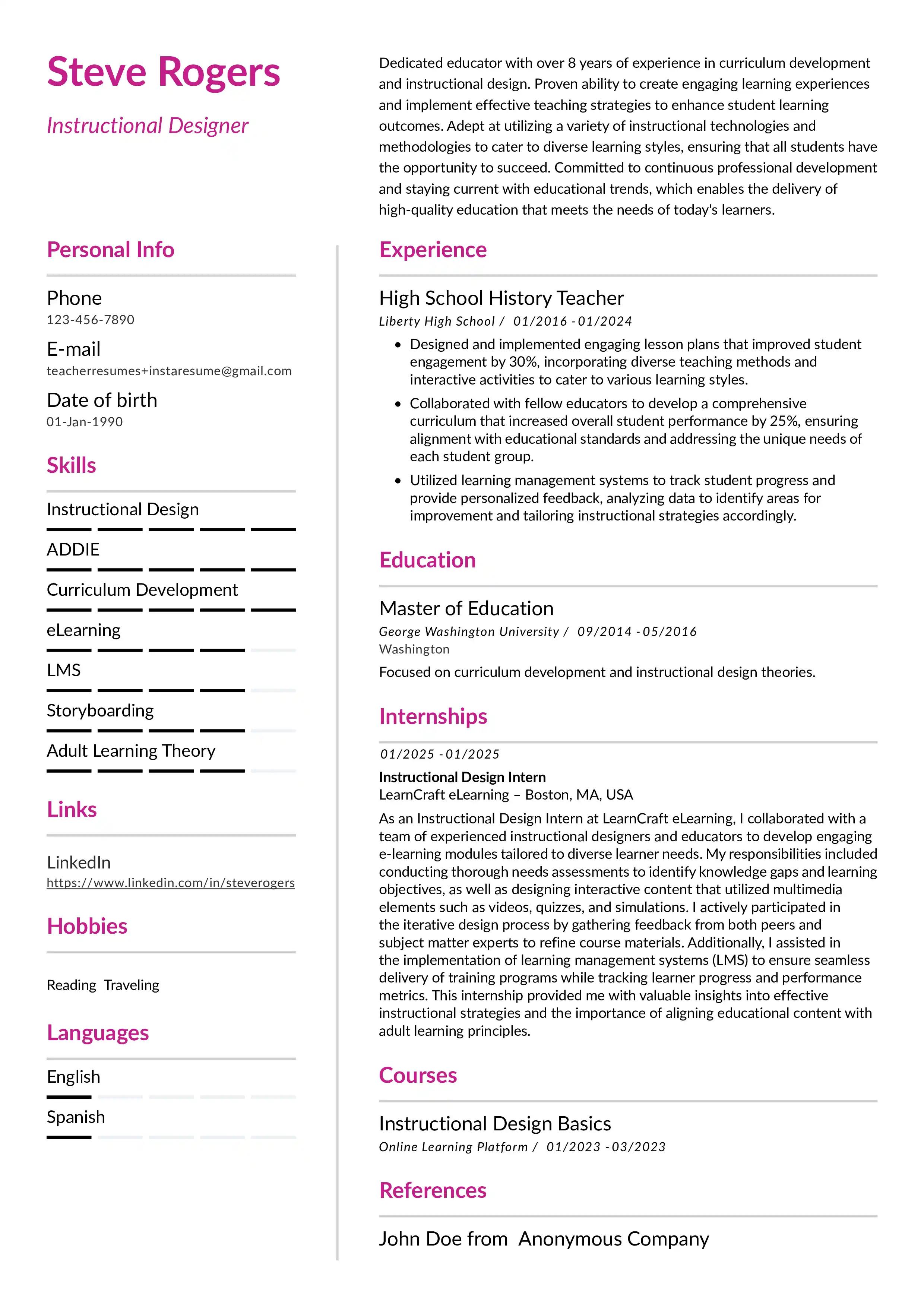 Designer resume example