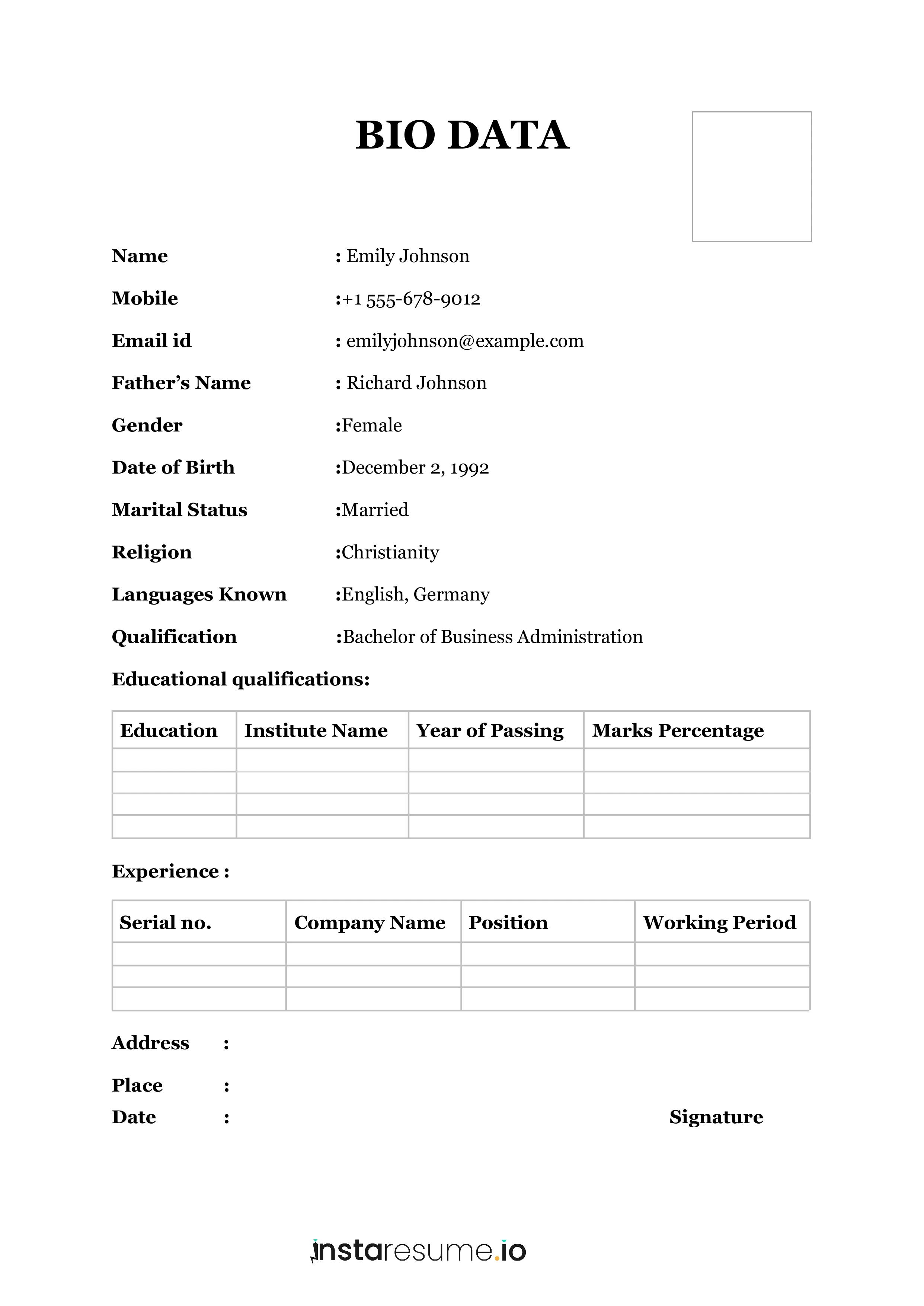 Biodata Format (15+ Samples of biodata for different contexts) (Free ...