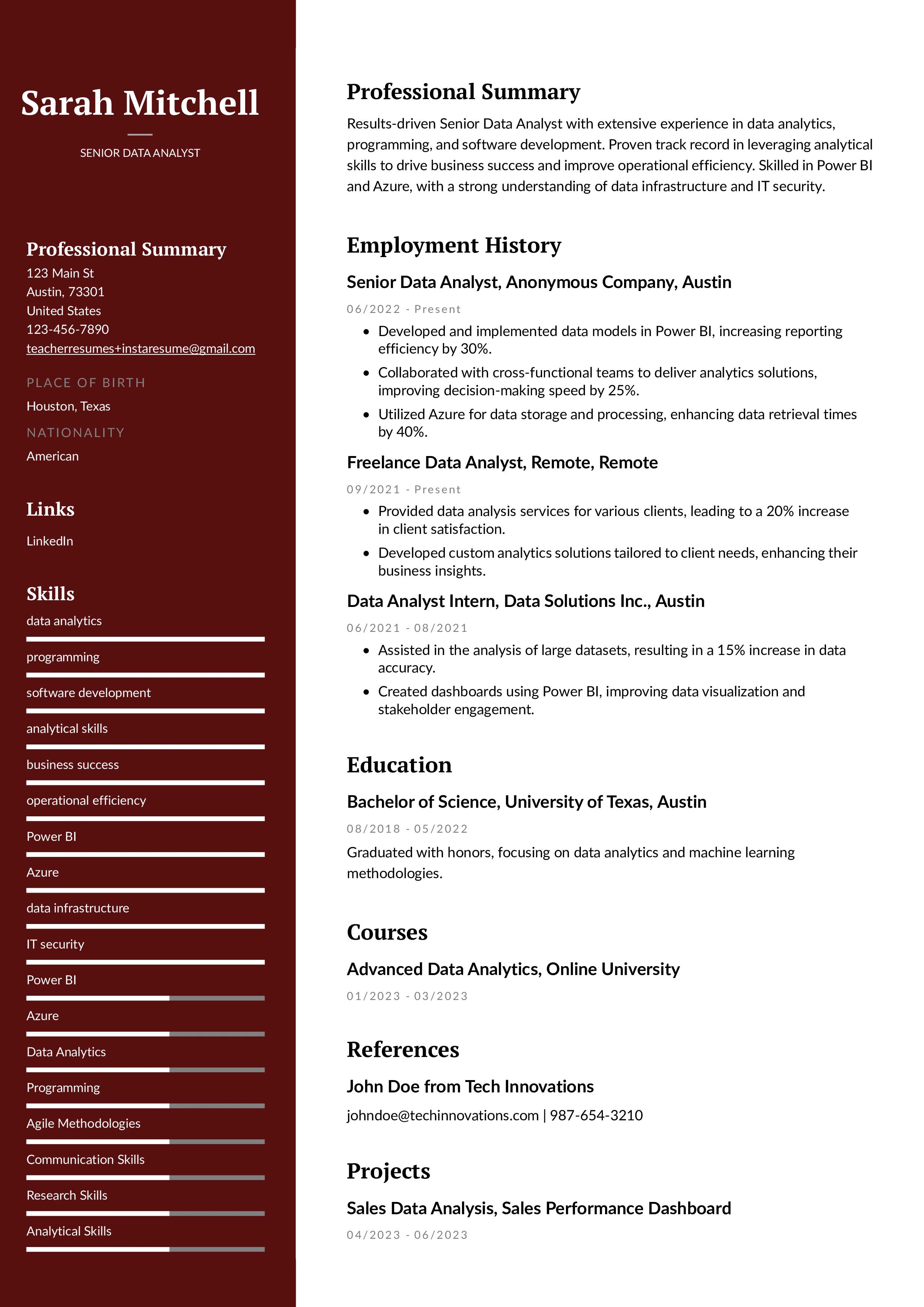 Professional resume outline
