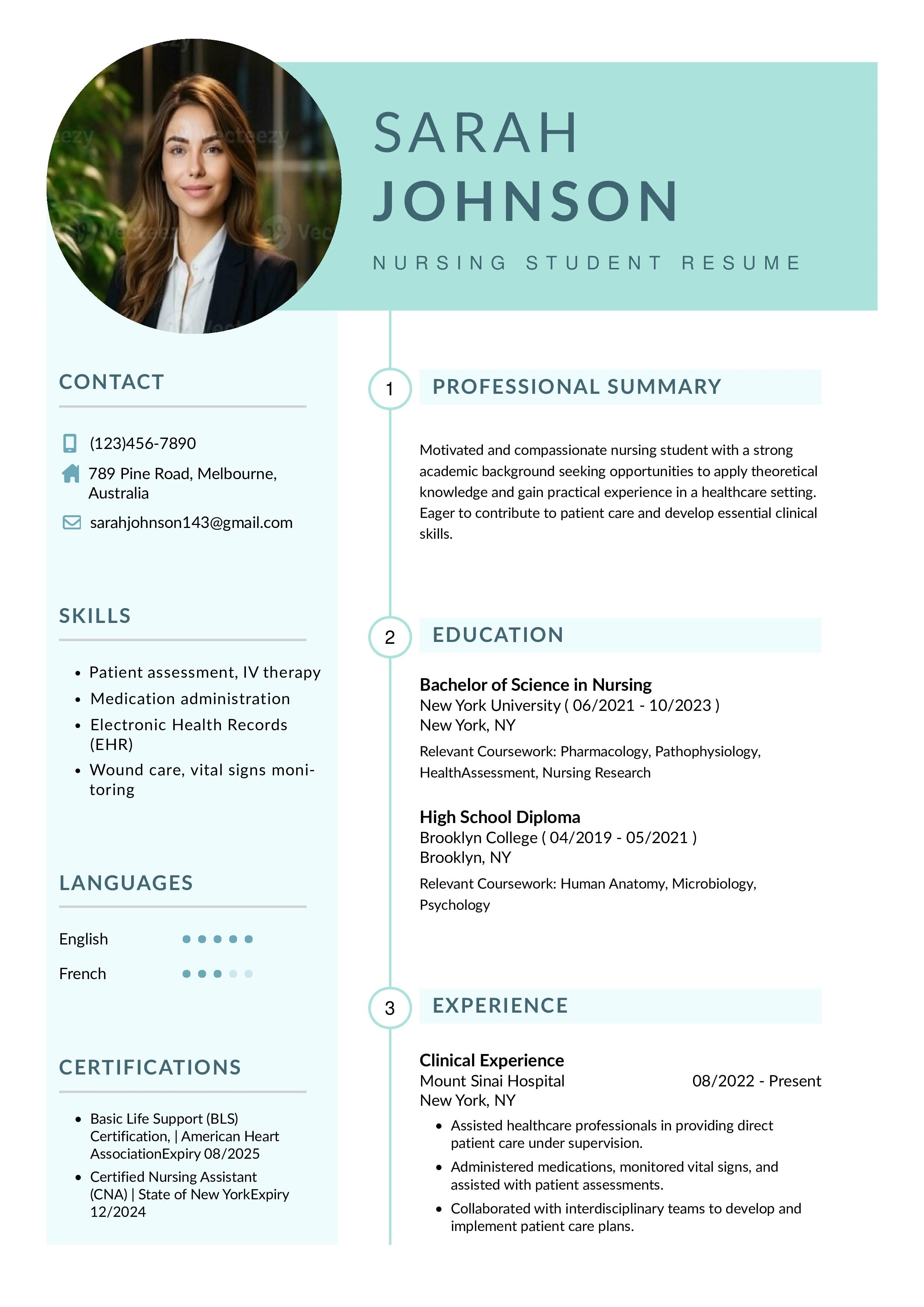 Headshot resume outline