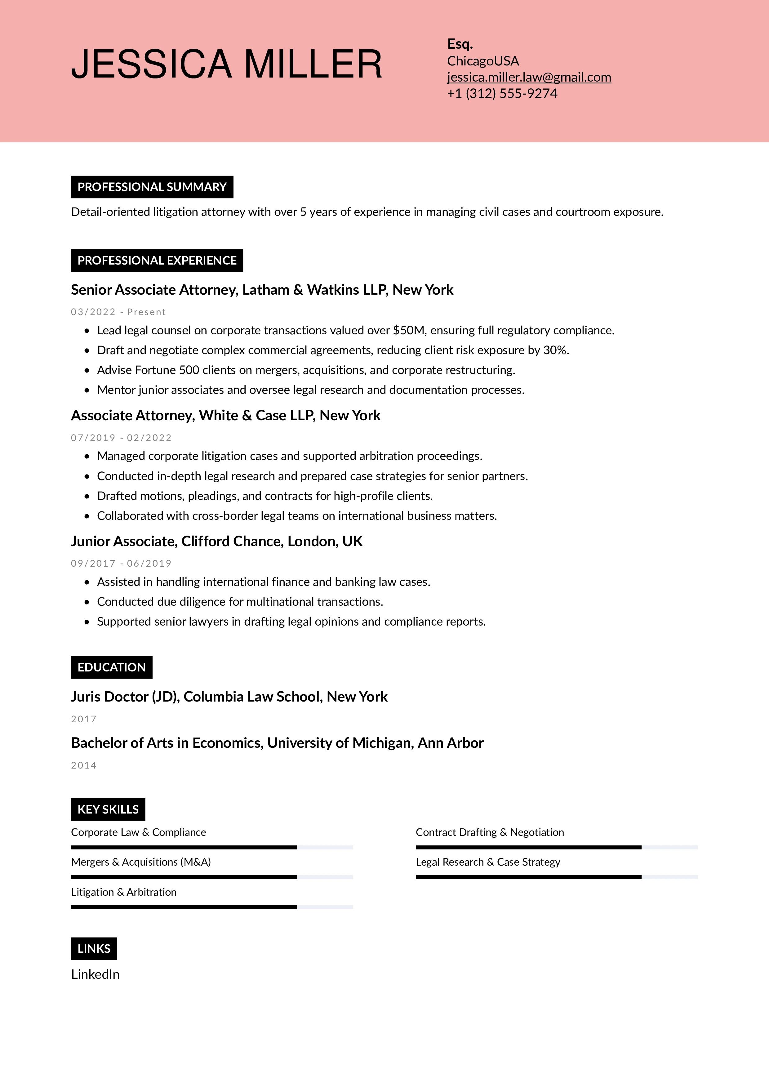 Attorney Resume Sample with Case Handling Experience