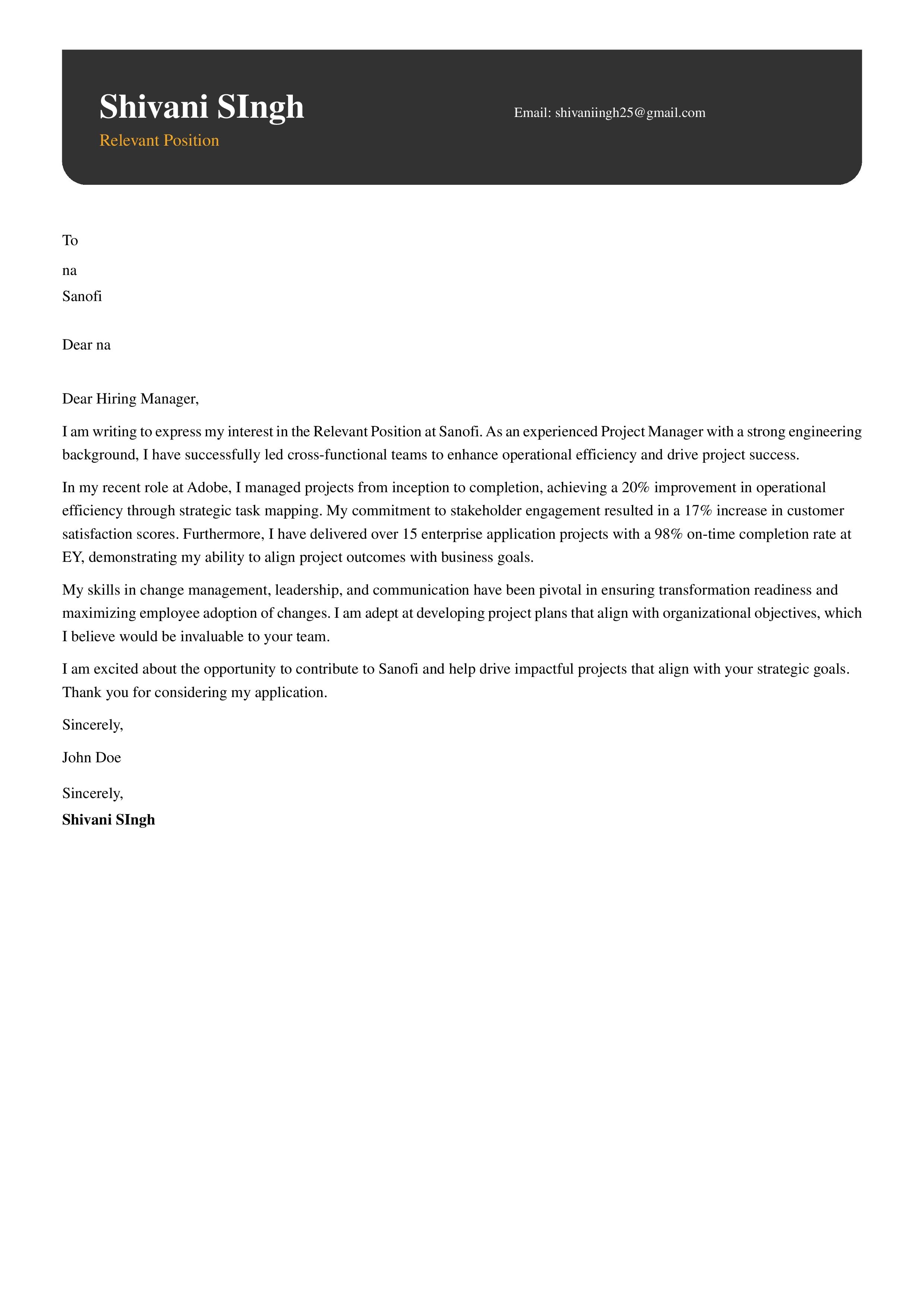 Edit this template for making your own job specific cover letter