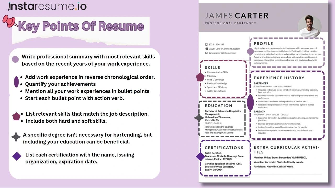 Bartending resume key points