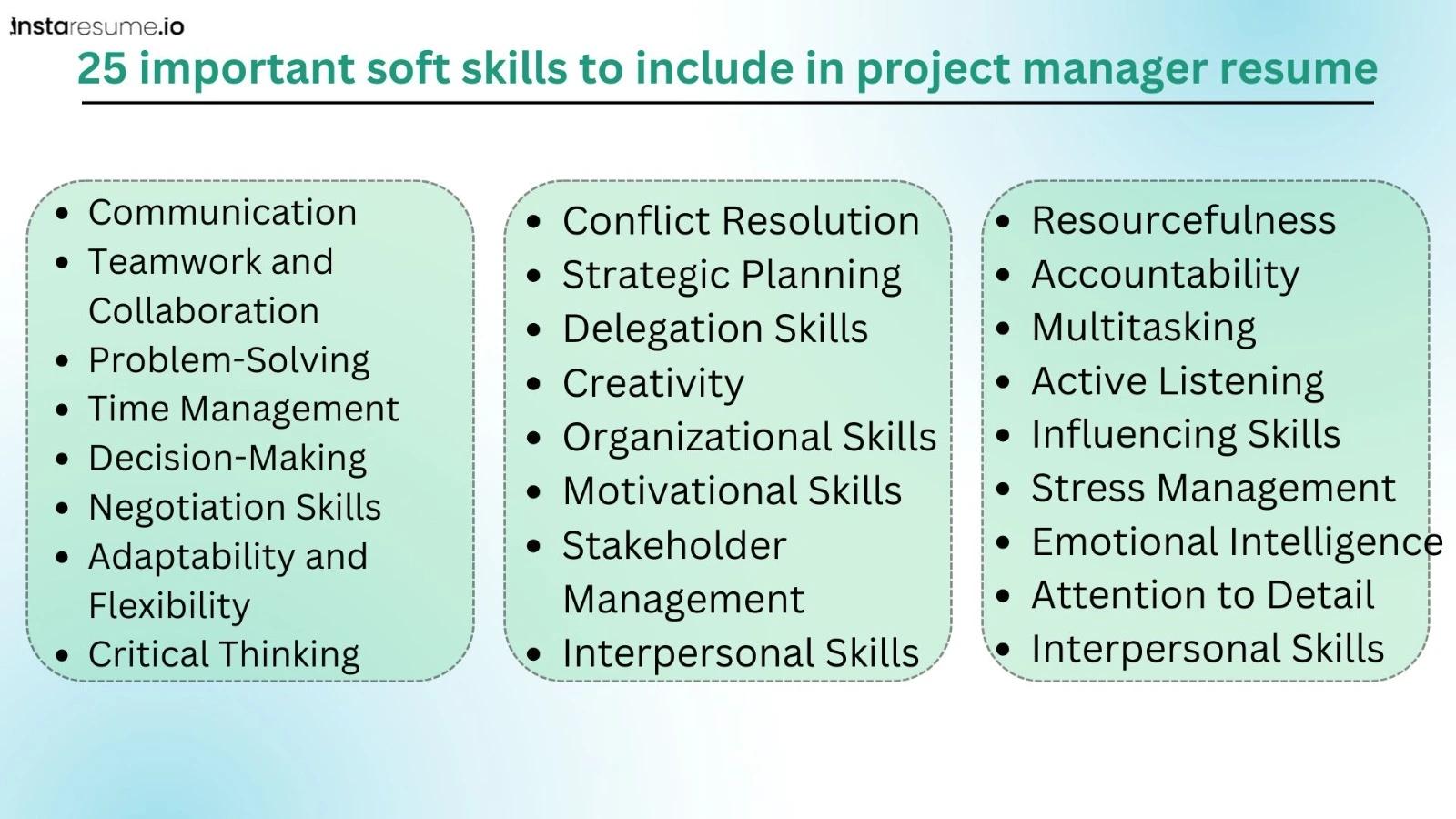 Top 25 soft skills on project manager resume