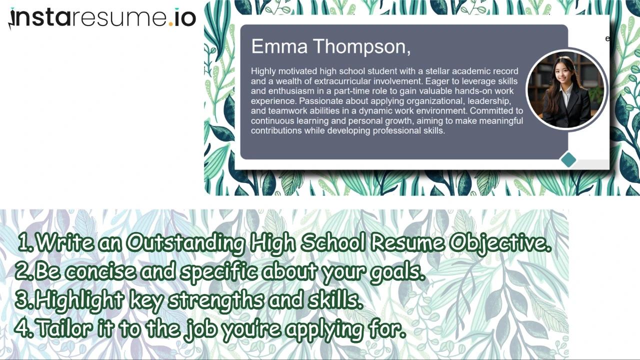 Key points for high school student resume for resume objectives