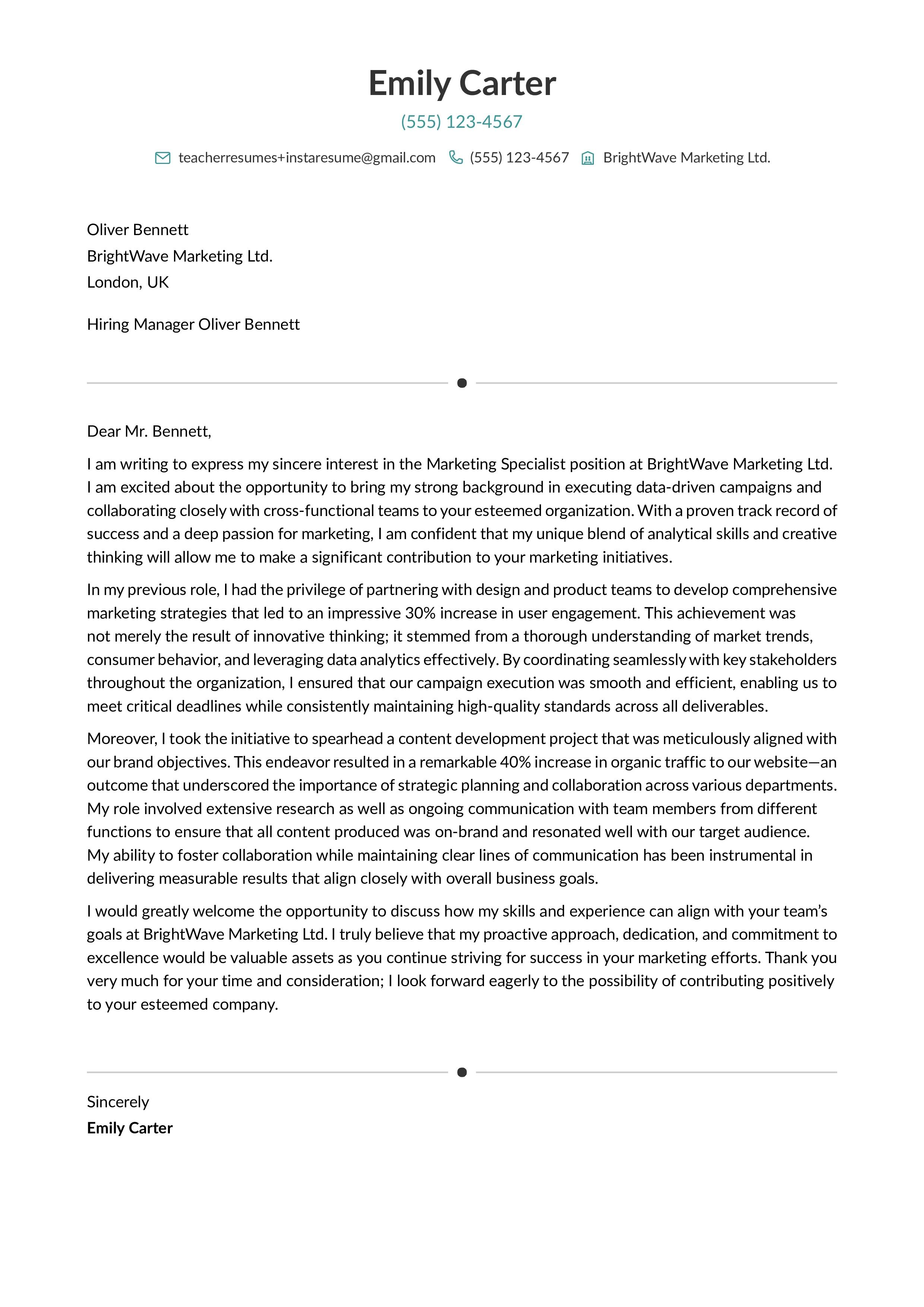 Full Cover Letter Example