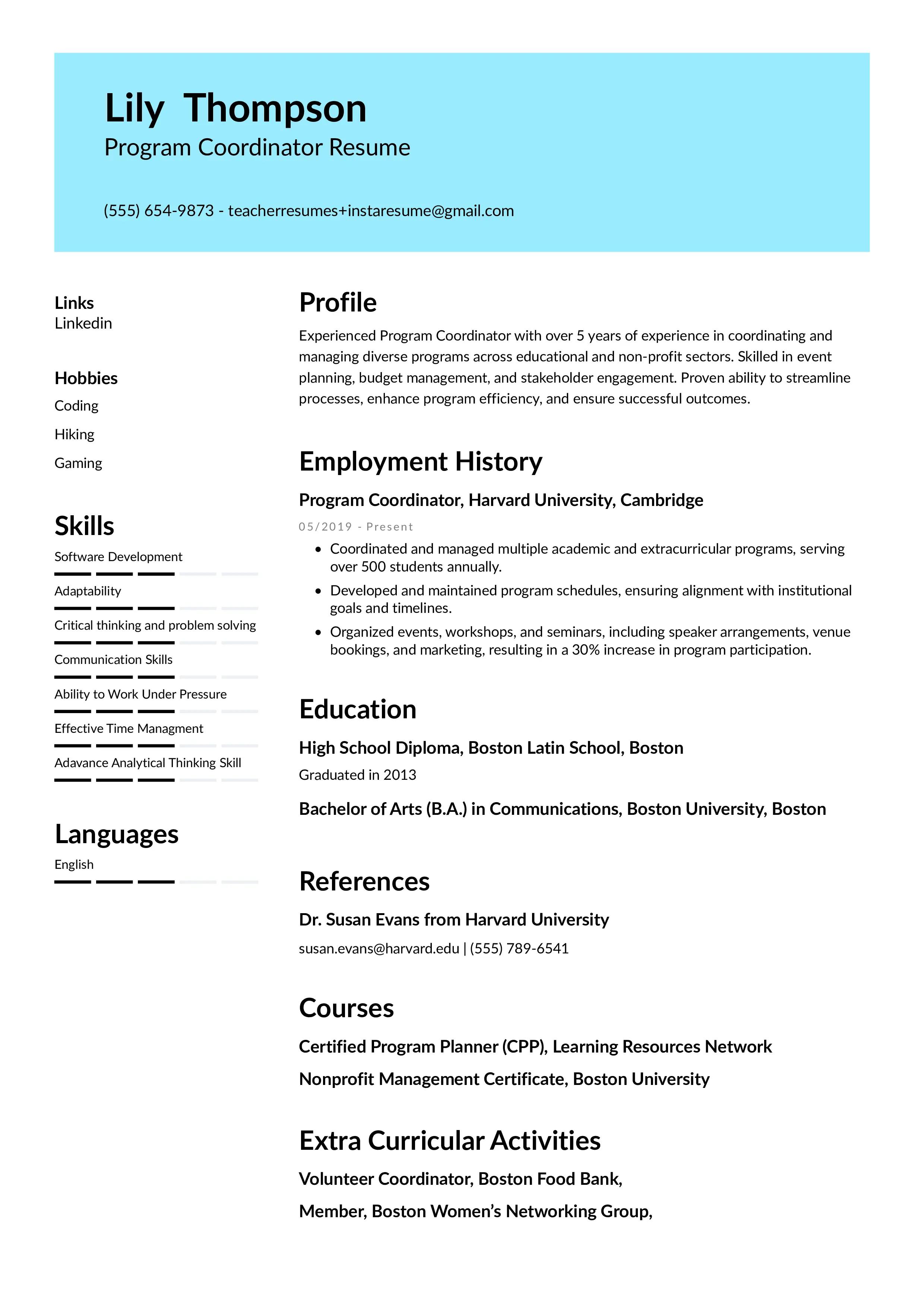Program coordinator resume