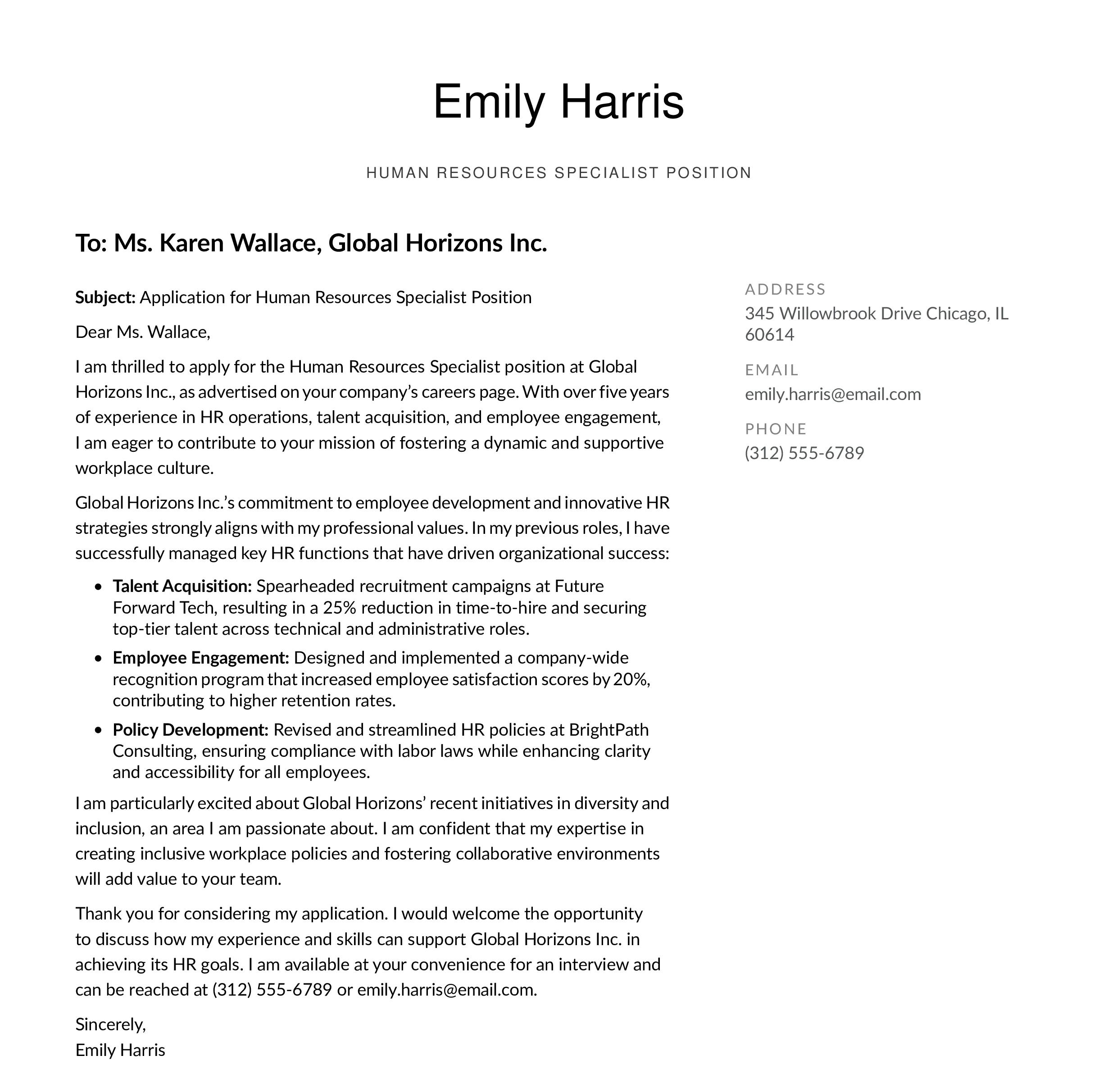Human Resources Cover Letter
