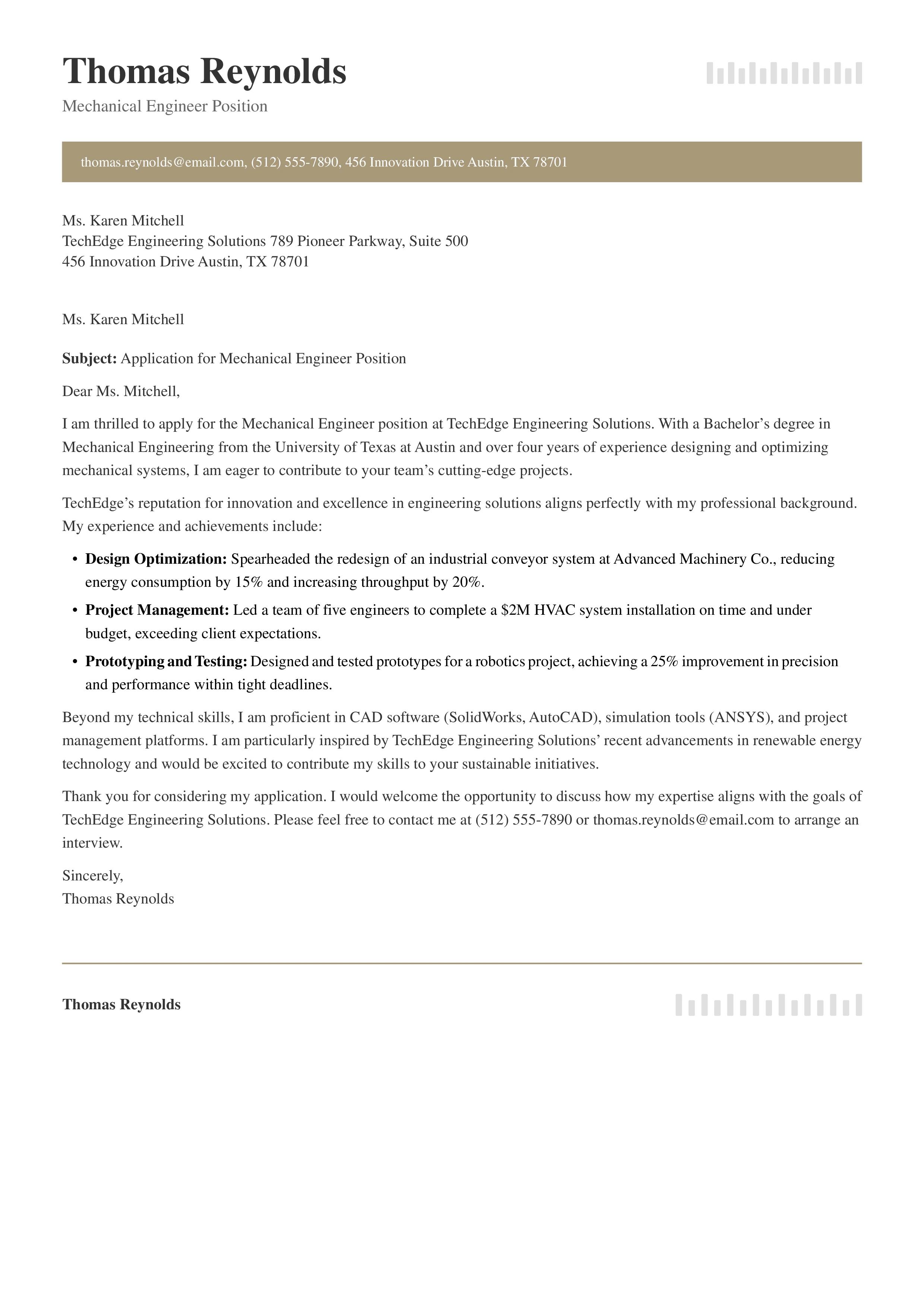 Engineering Cover Letter Example