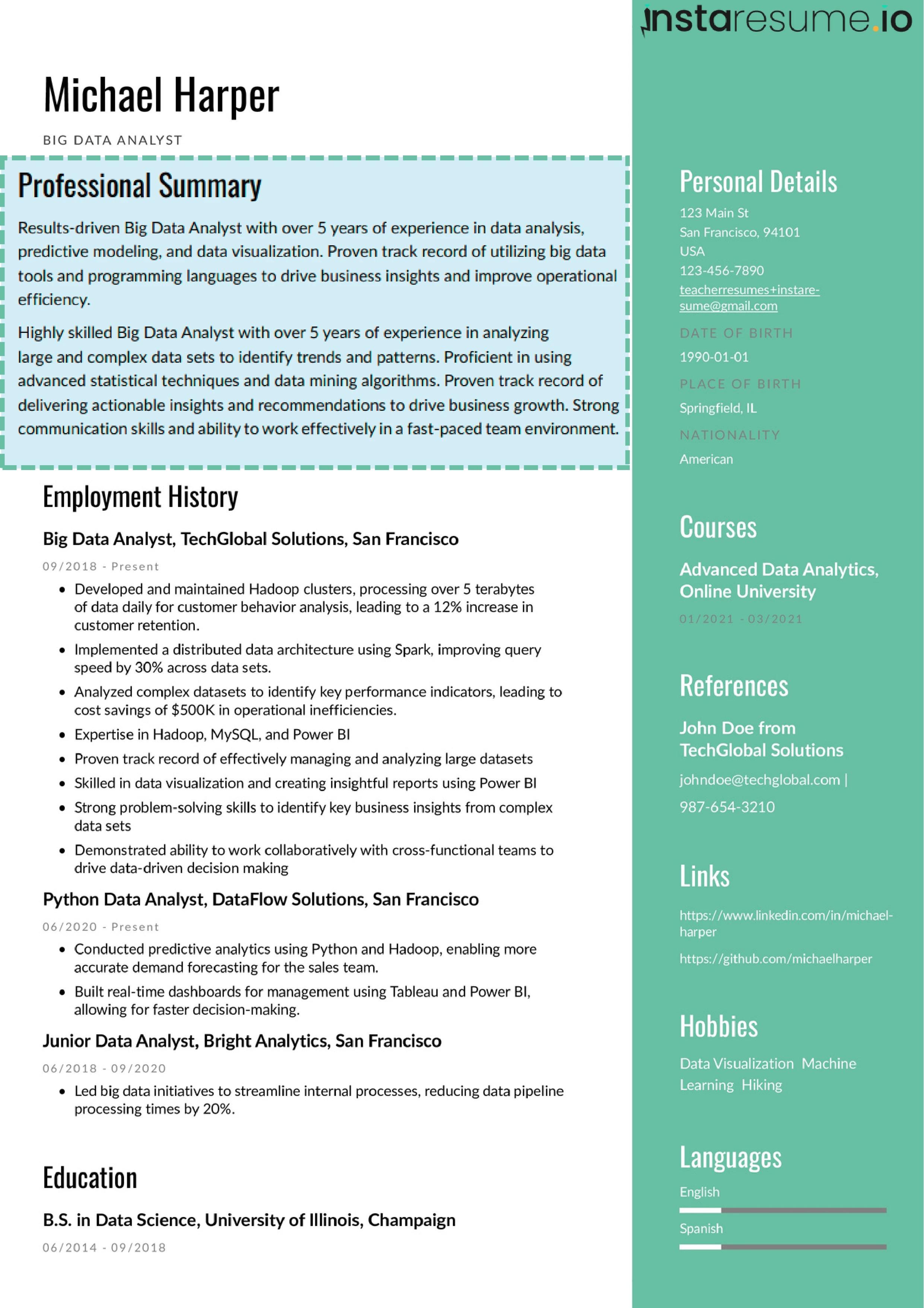 resume summary example