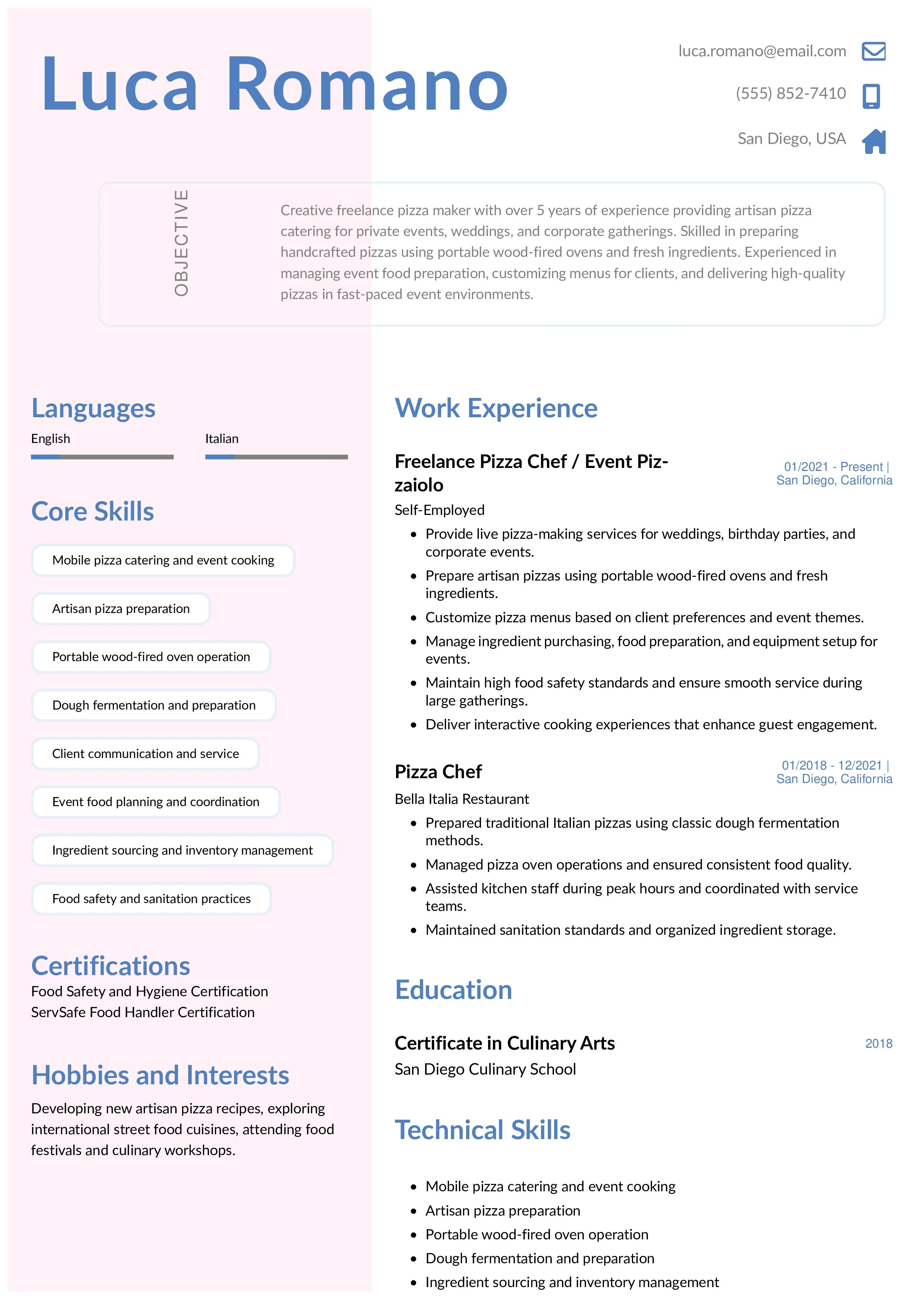Freelance / Event Pizza Maker Resume