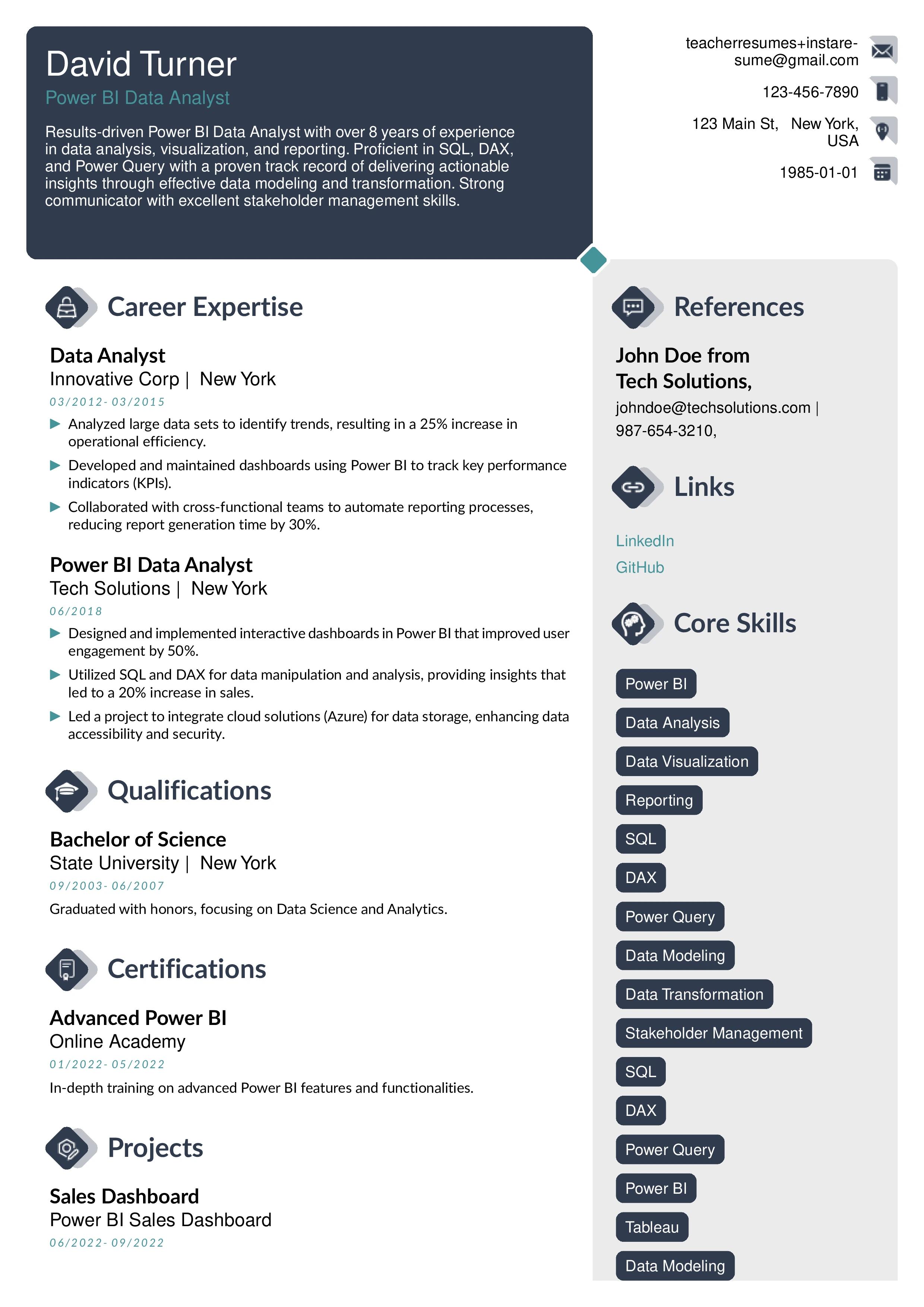 Modern resume outline