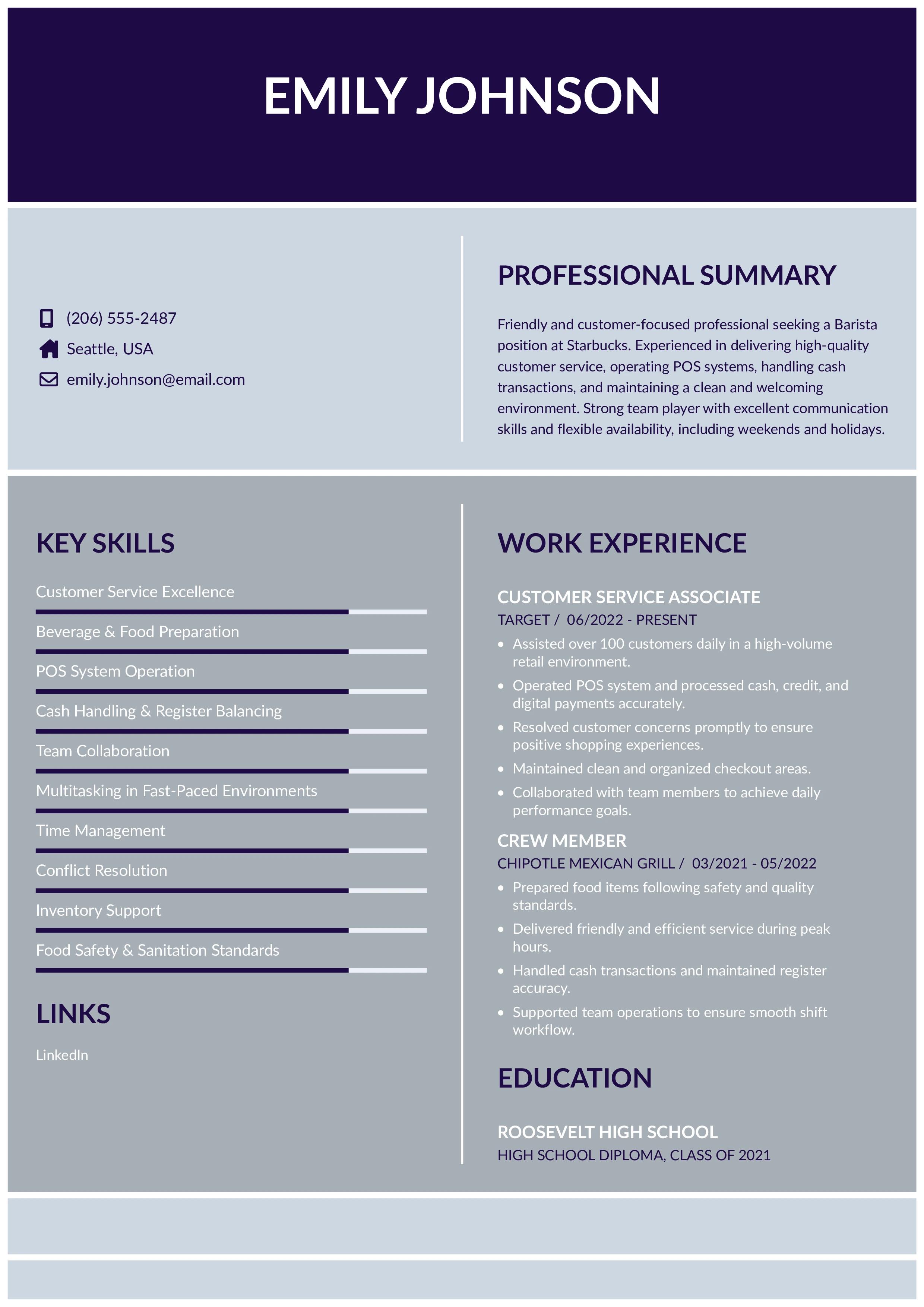 Barista Resume Template