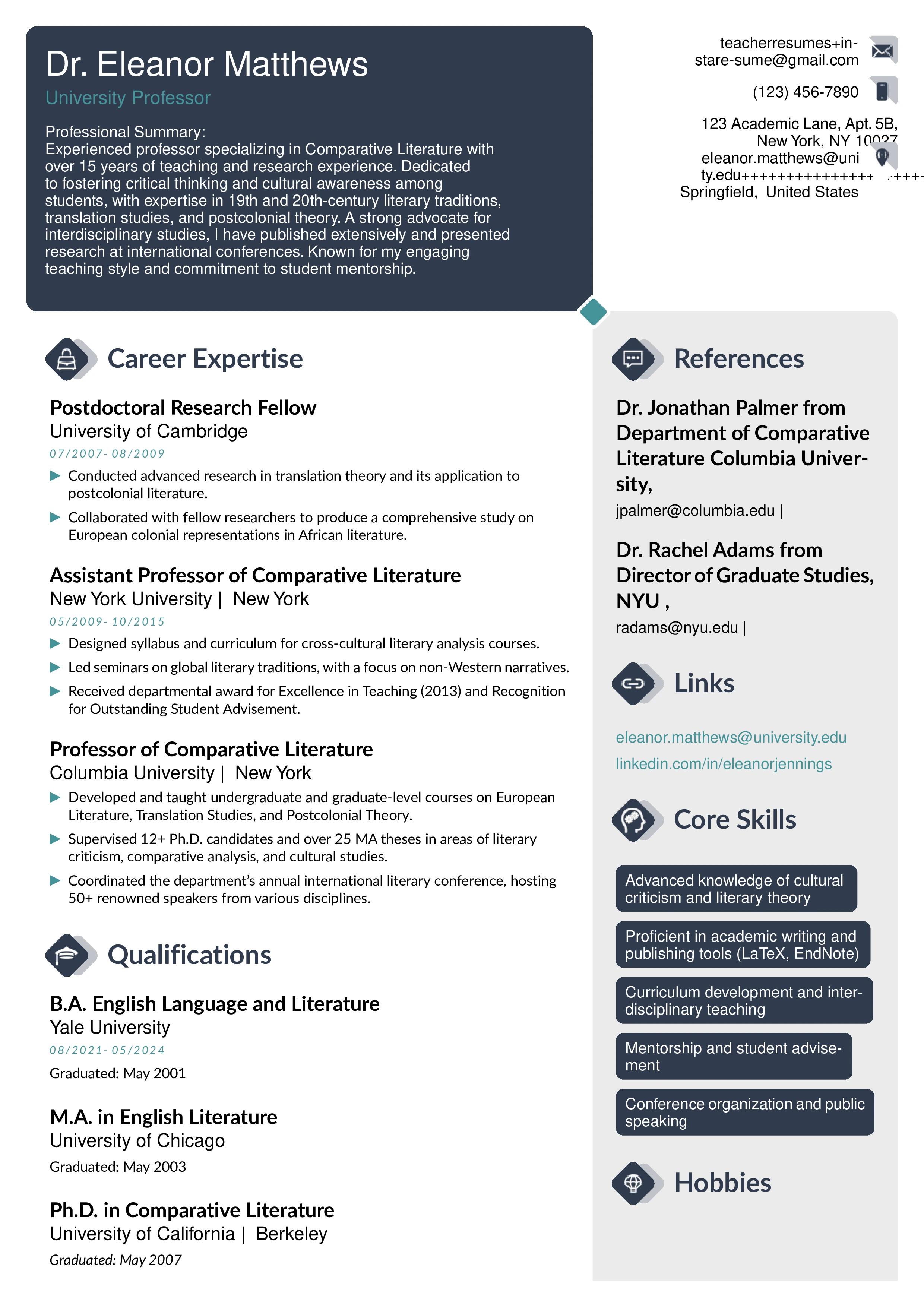 University Professor CV