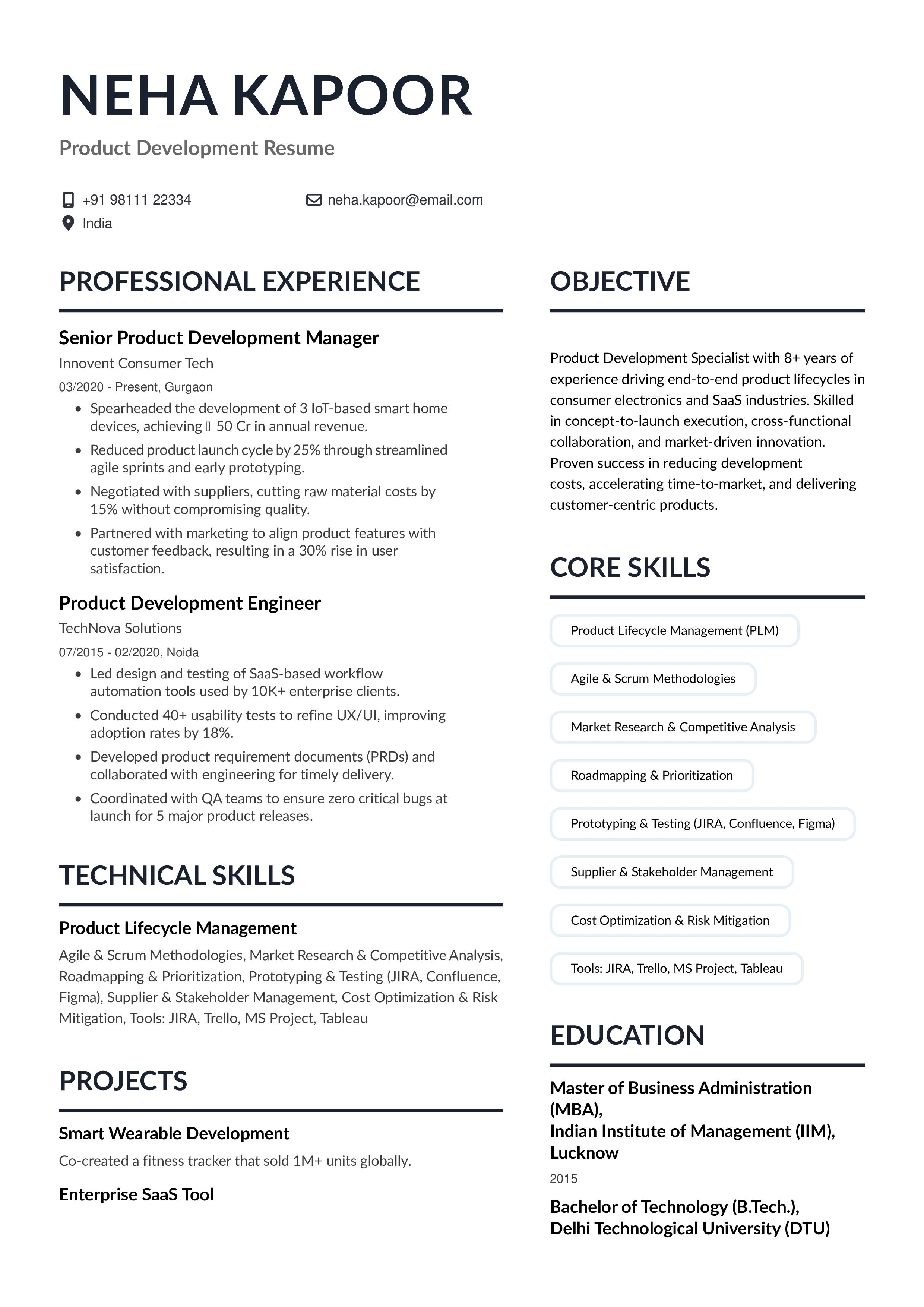  Product Development Resume