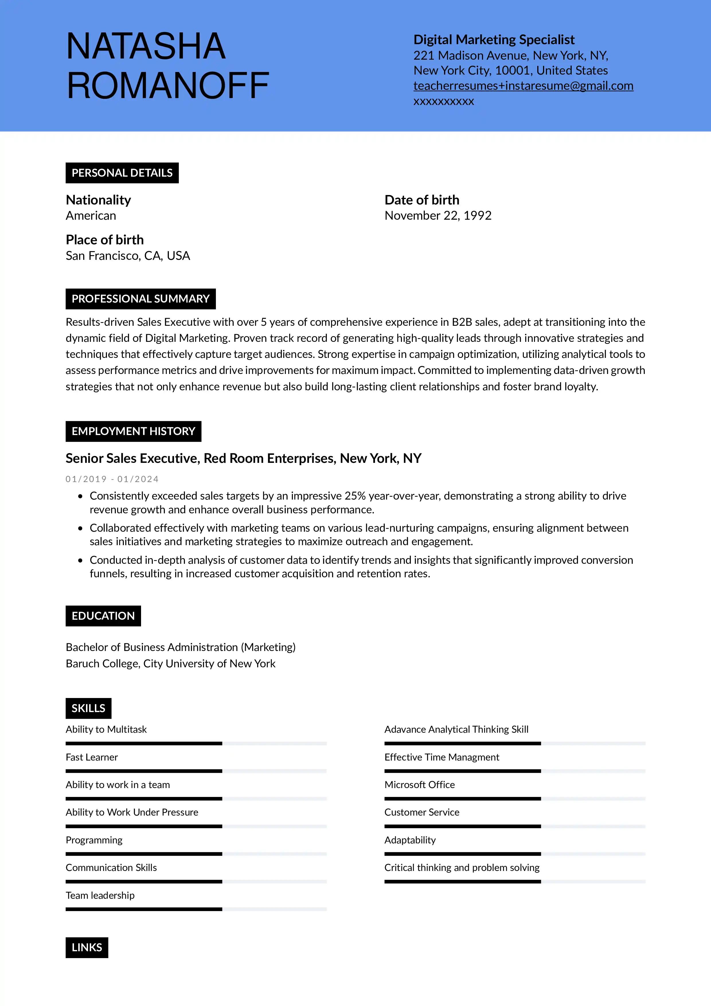 Digital marketing specialist resume