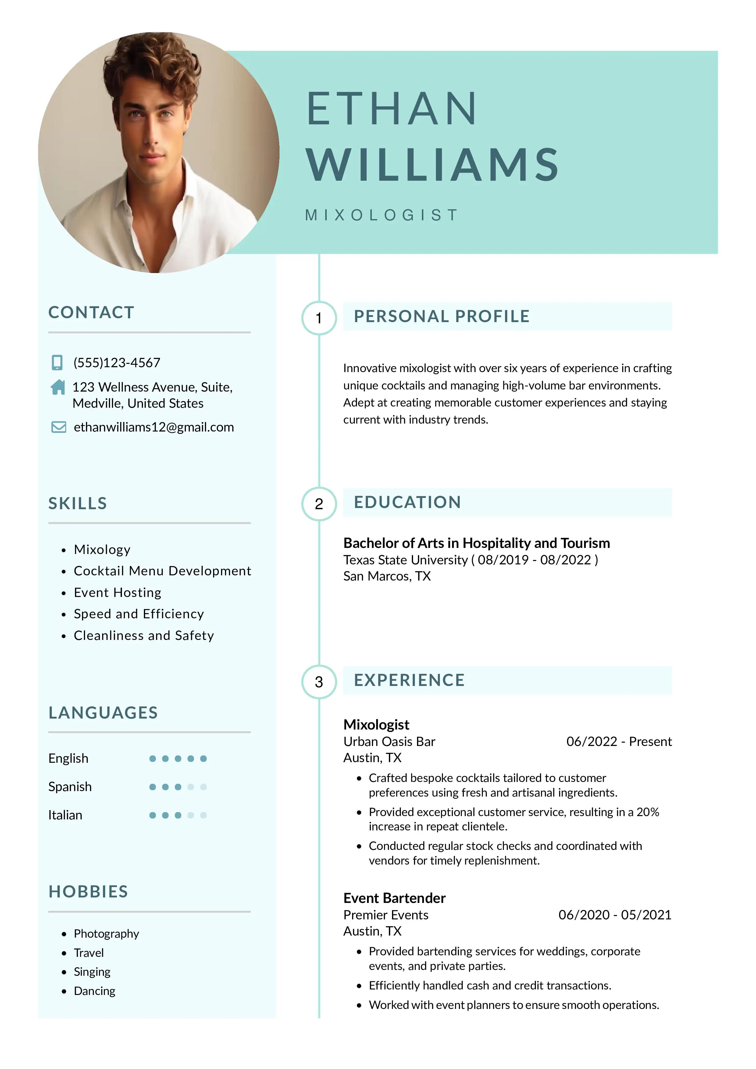 Mixologist resume example from instaresume 
