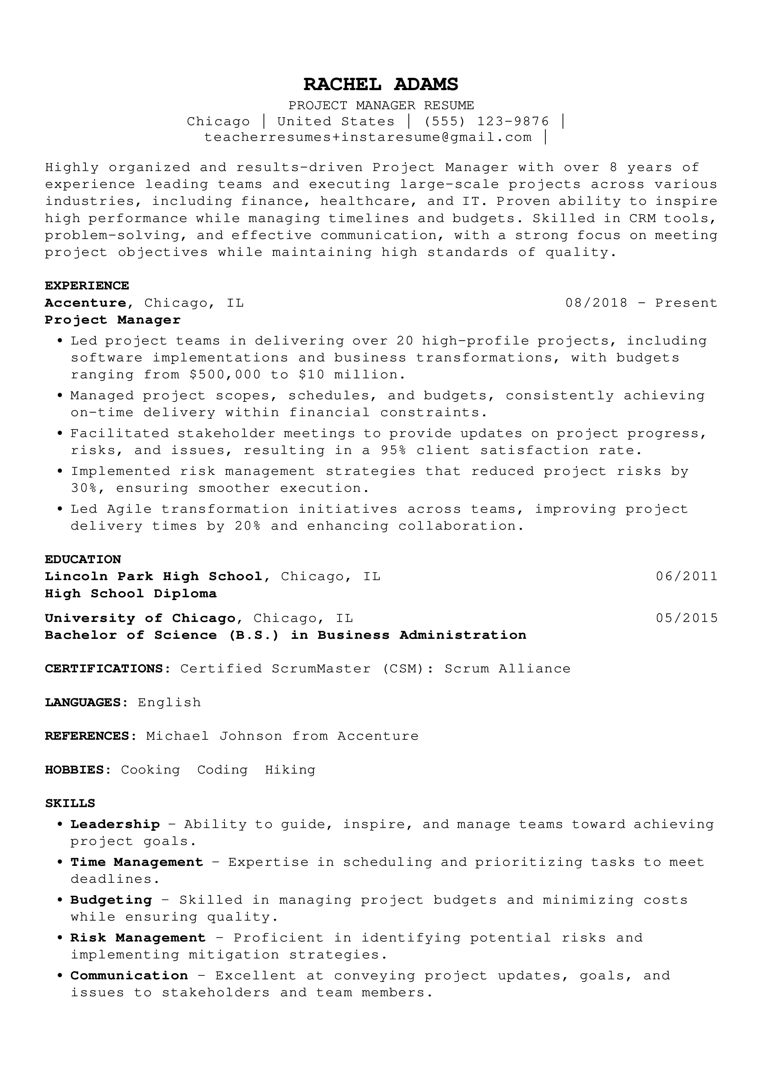 Simple resume outline