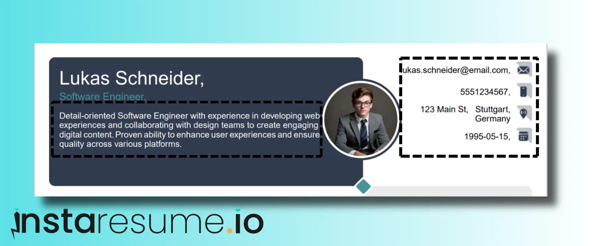 Resume summary and contact information made from instaresume.io tool.