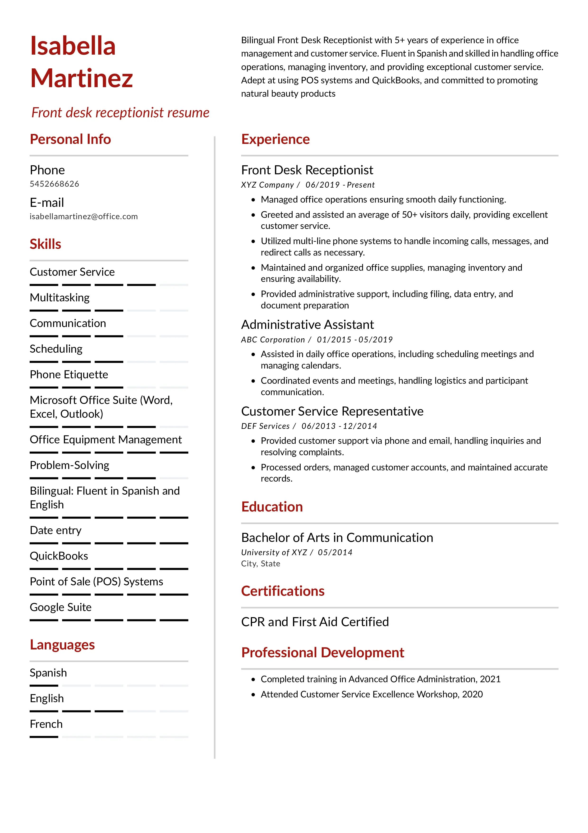 an example of a resume format made from instaresume.io