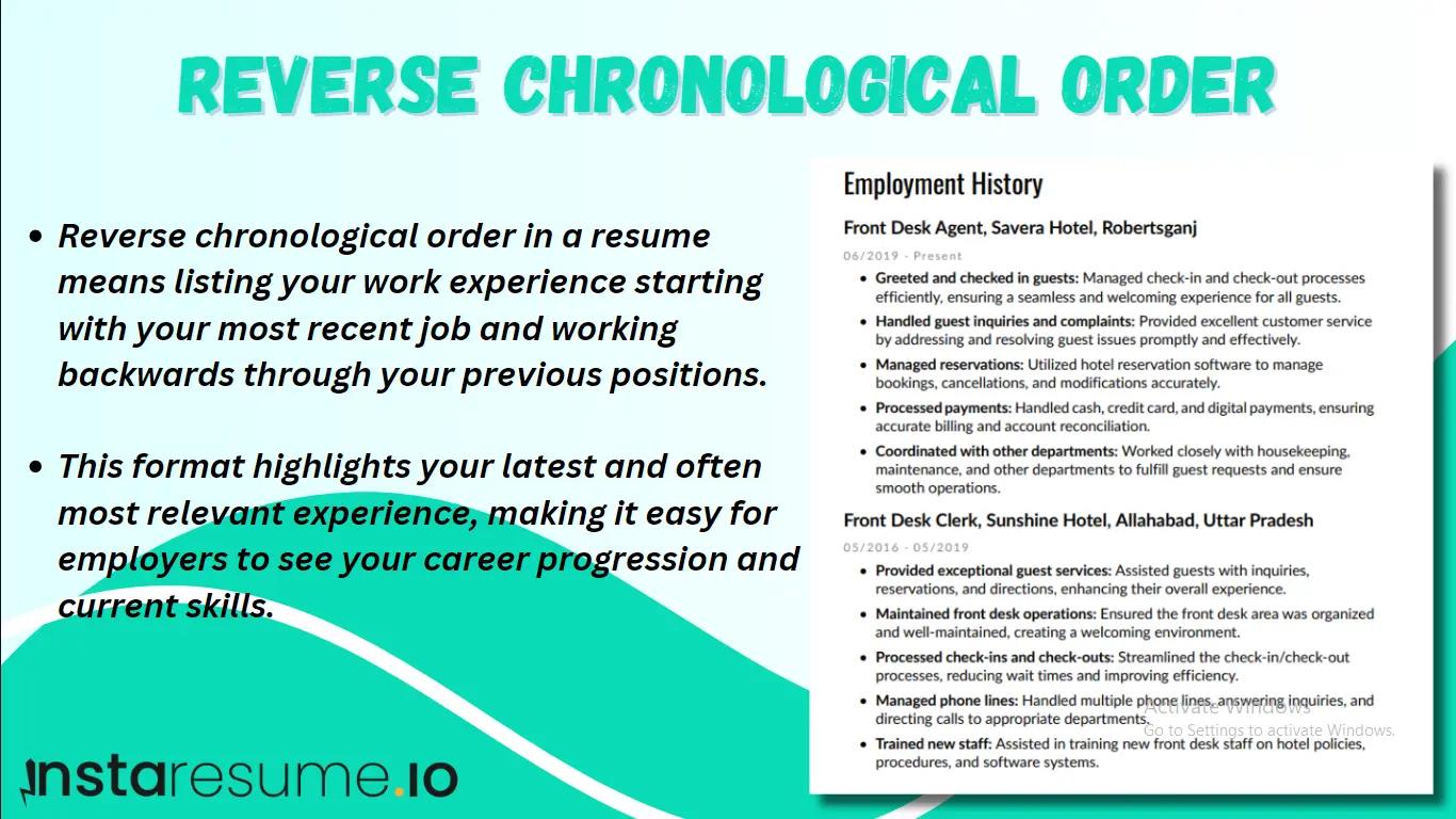 Reverse chronological resume format