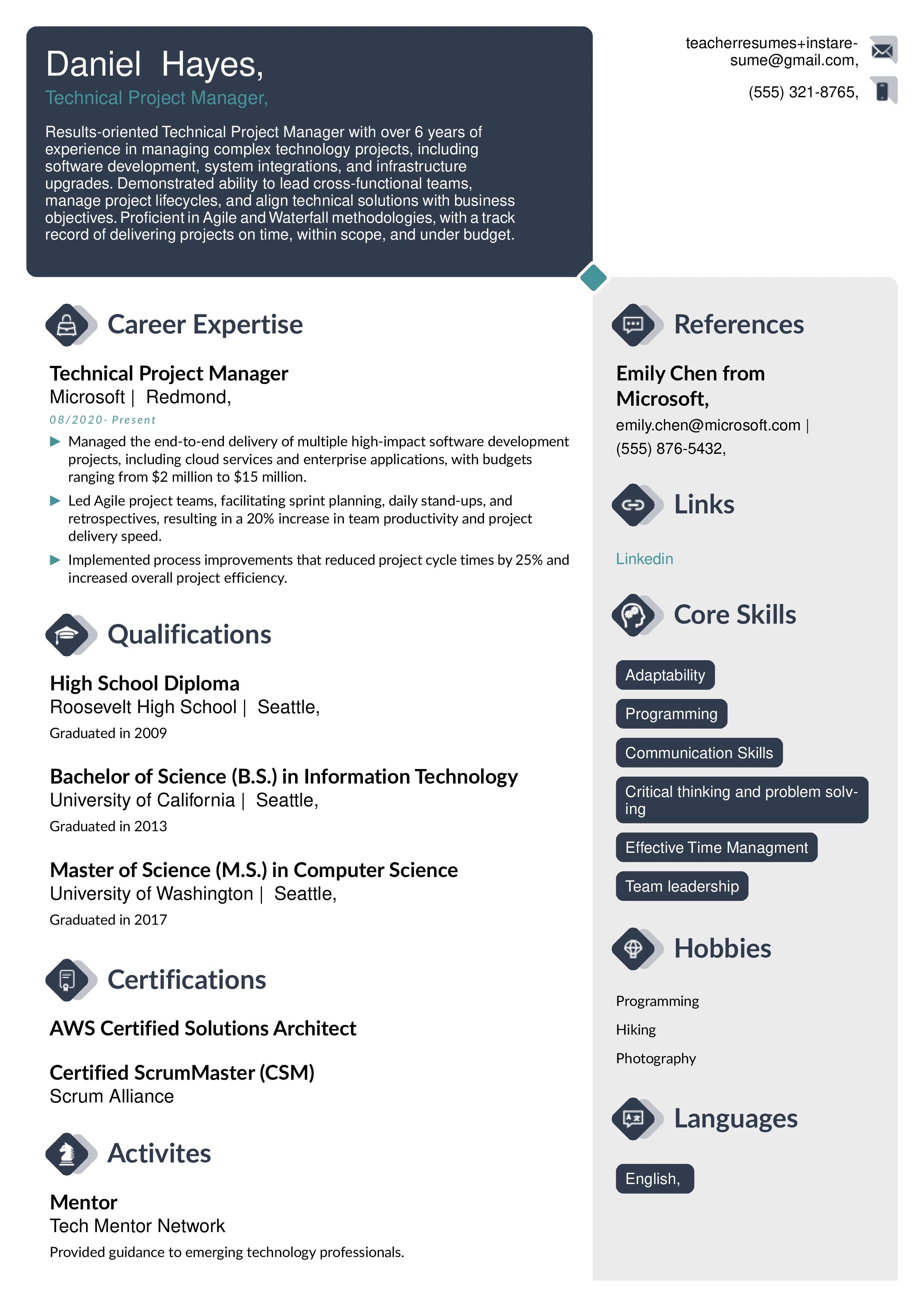 Functional resume type made from instaresume.io