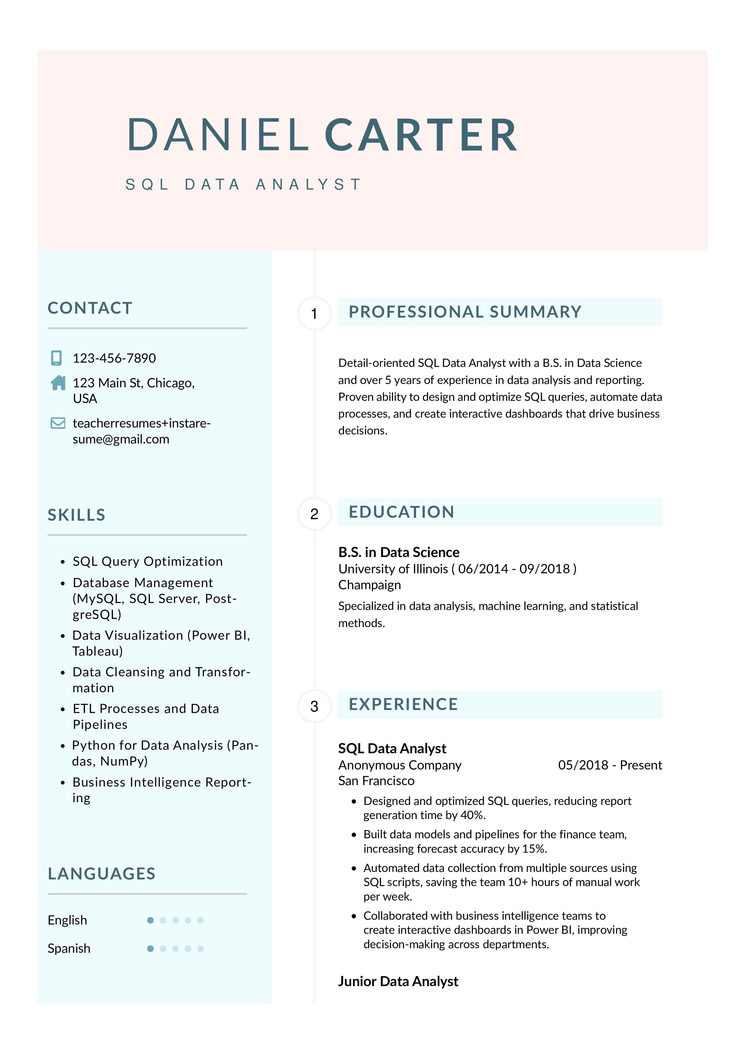 SQL Data Analyst Resume