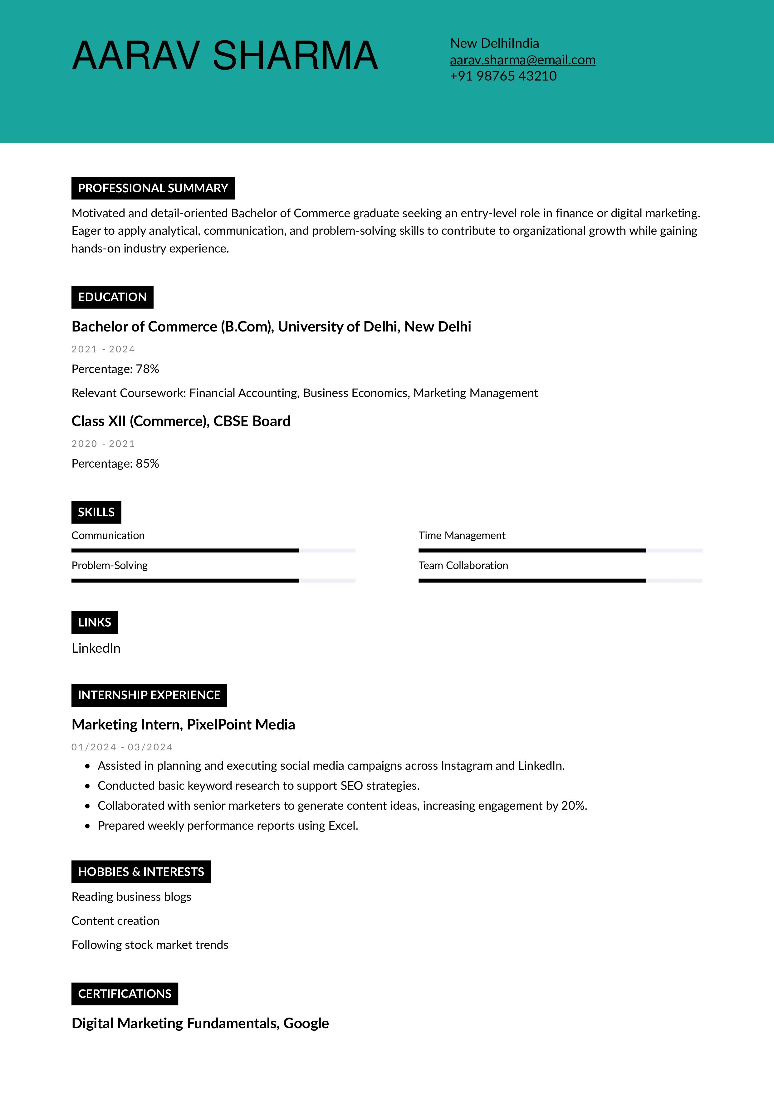Entry-level or student resume 