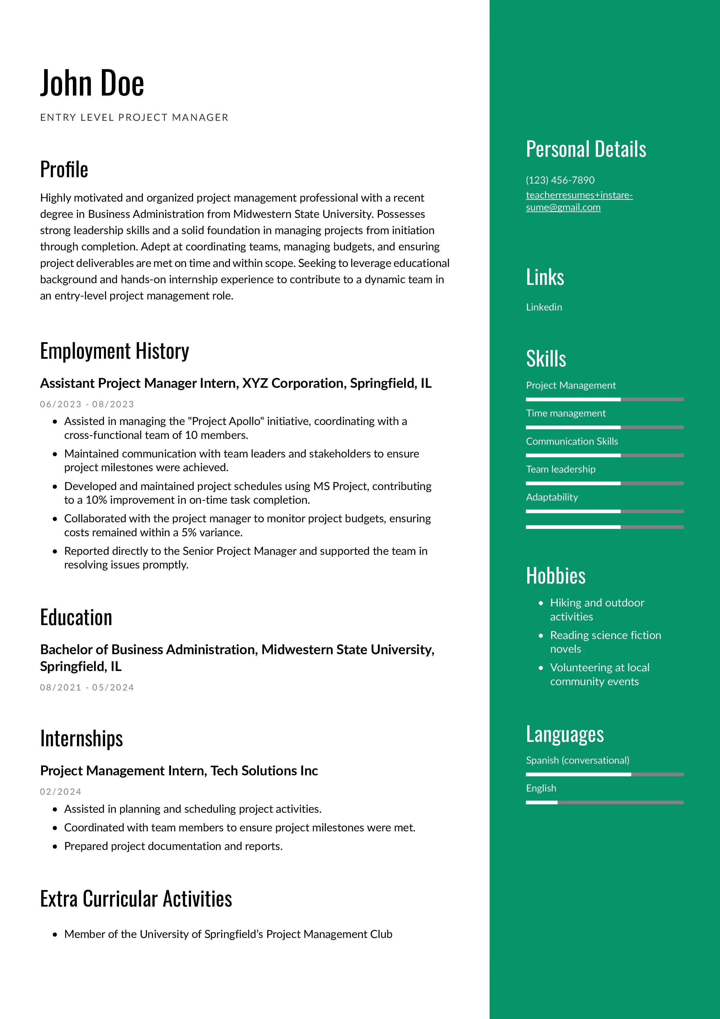 Entry level project manager