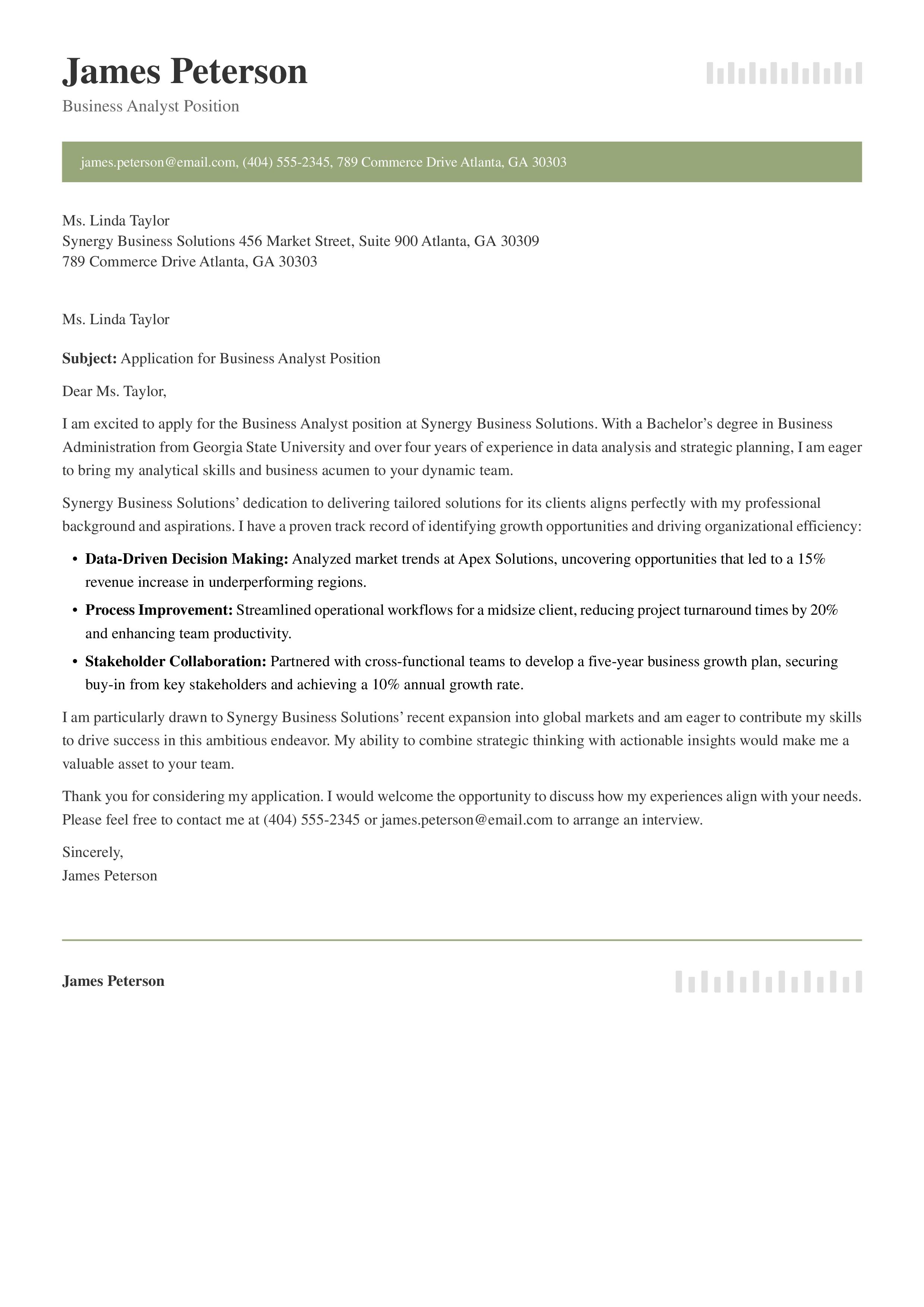 Business Cover Letter Example