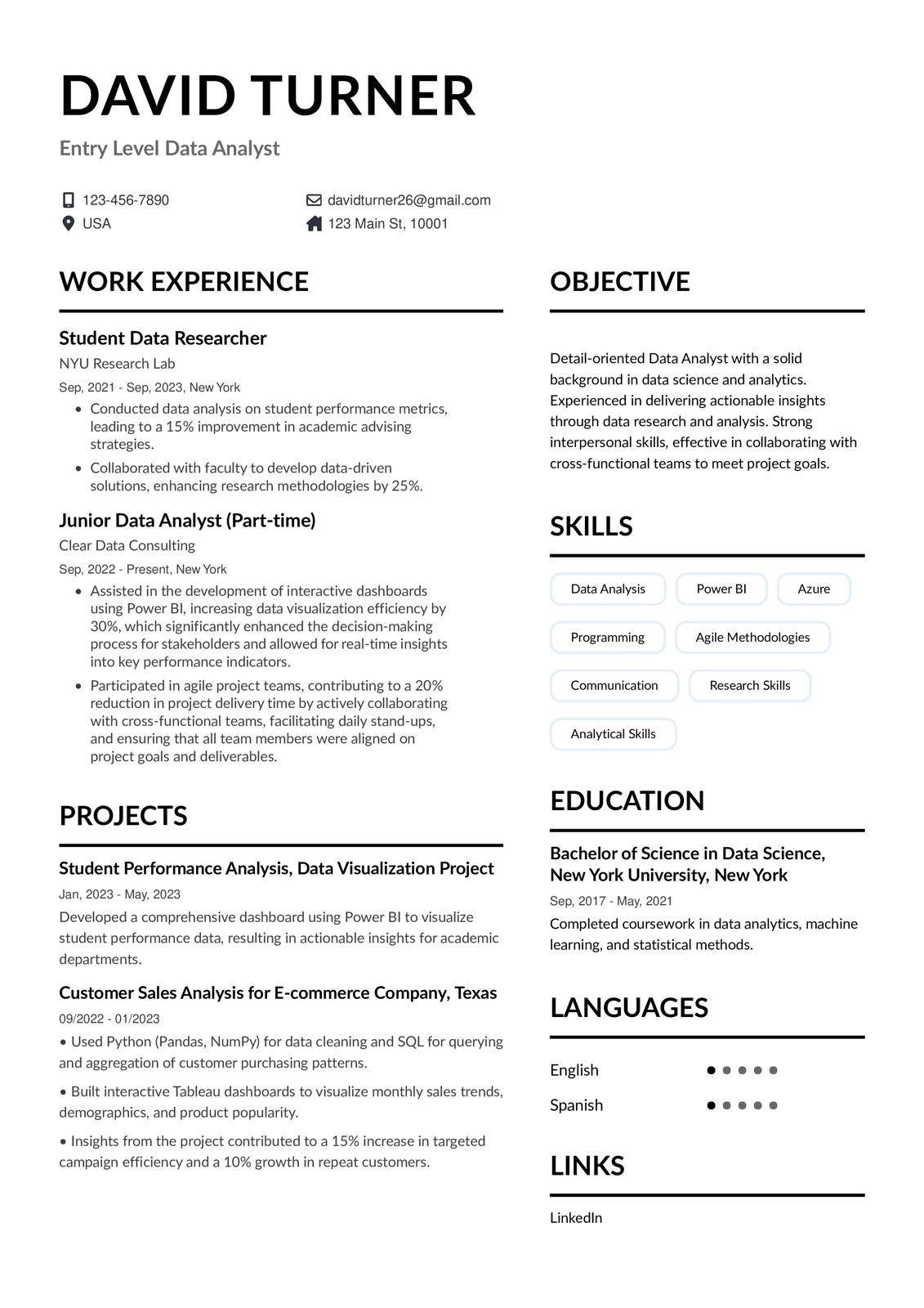 Professional resume template made from instaresume