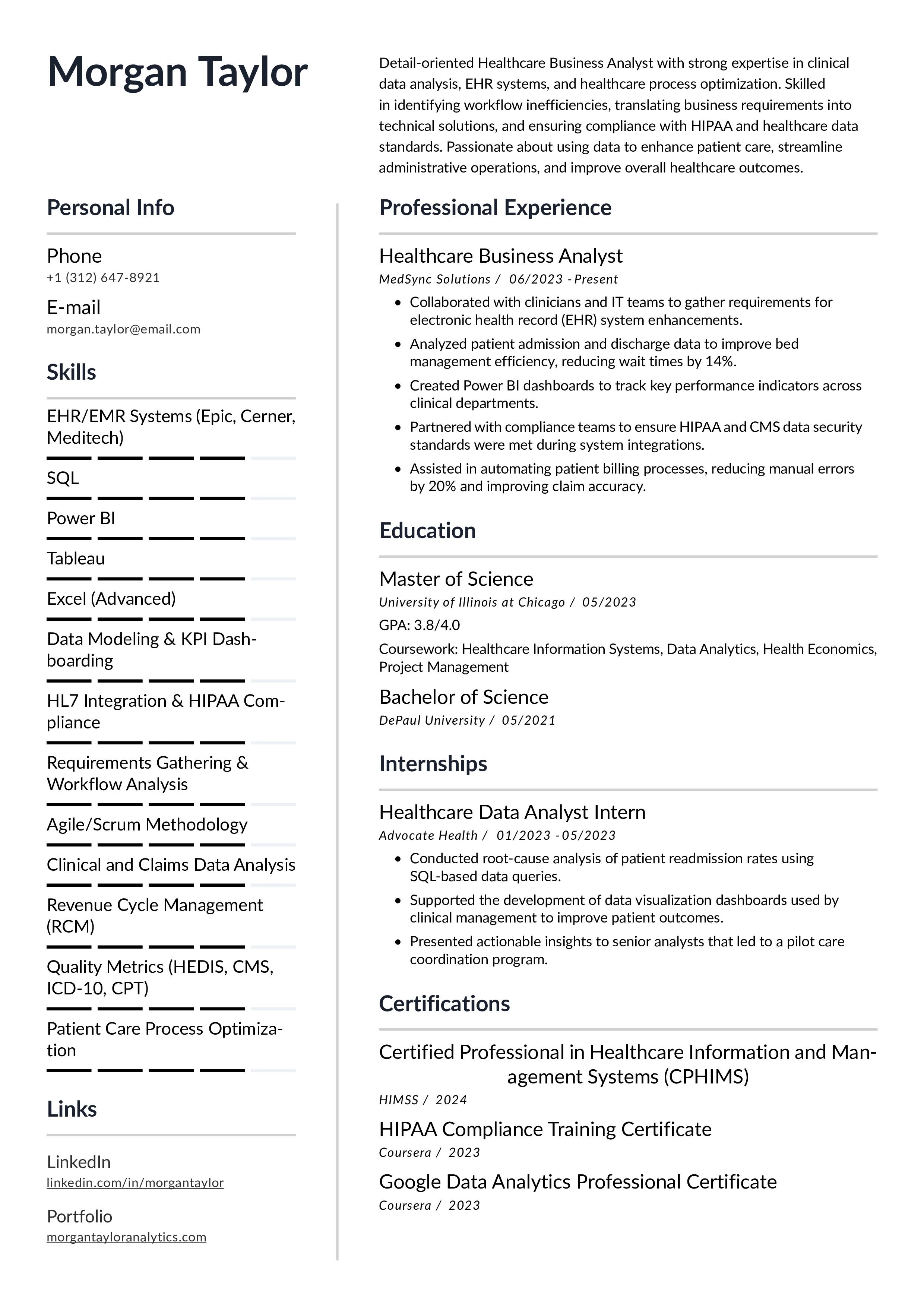 Healthcare Business Analyst Resume