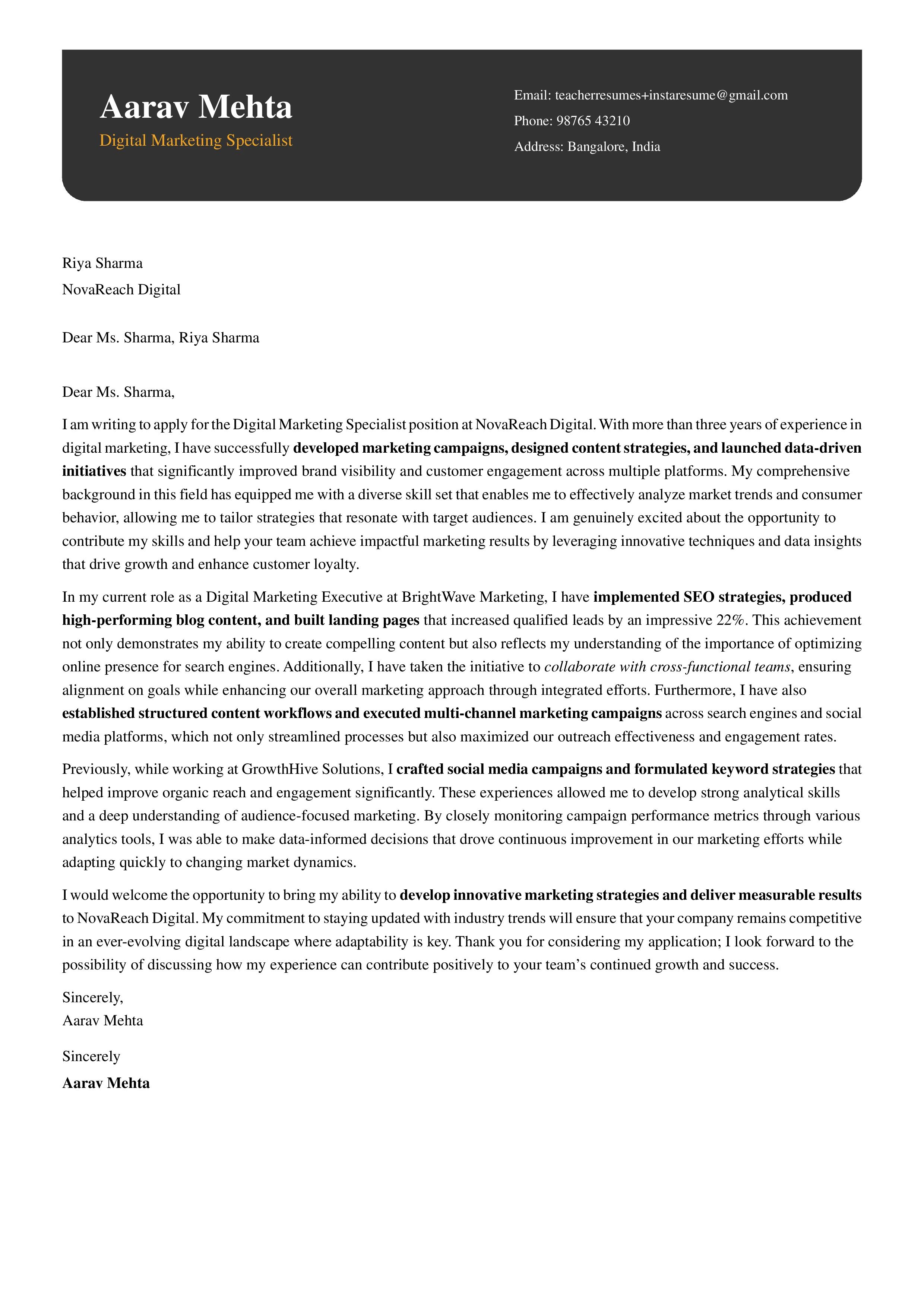 Cover letter example