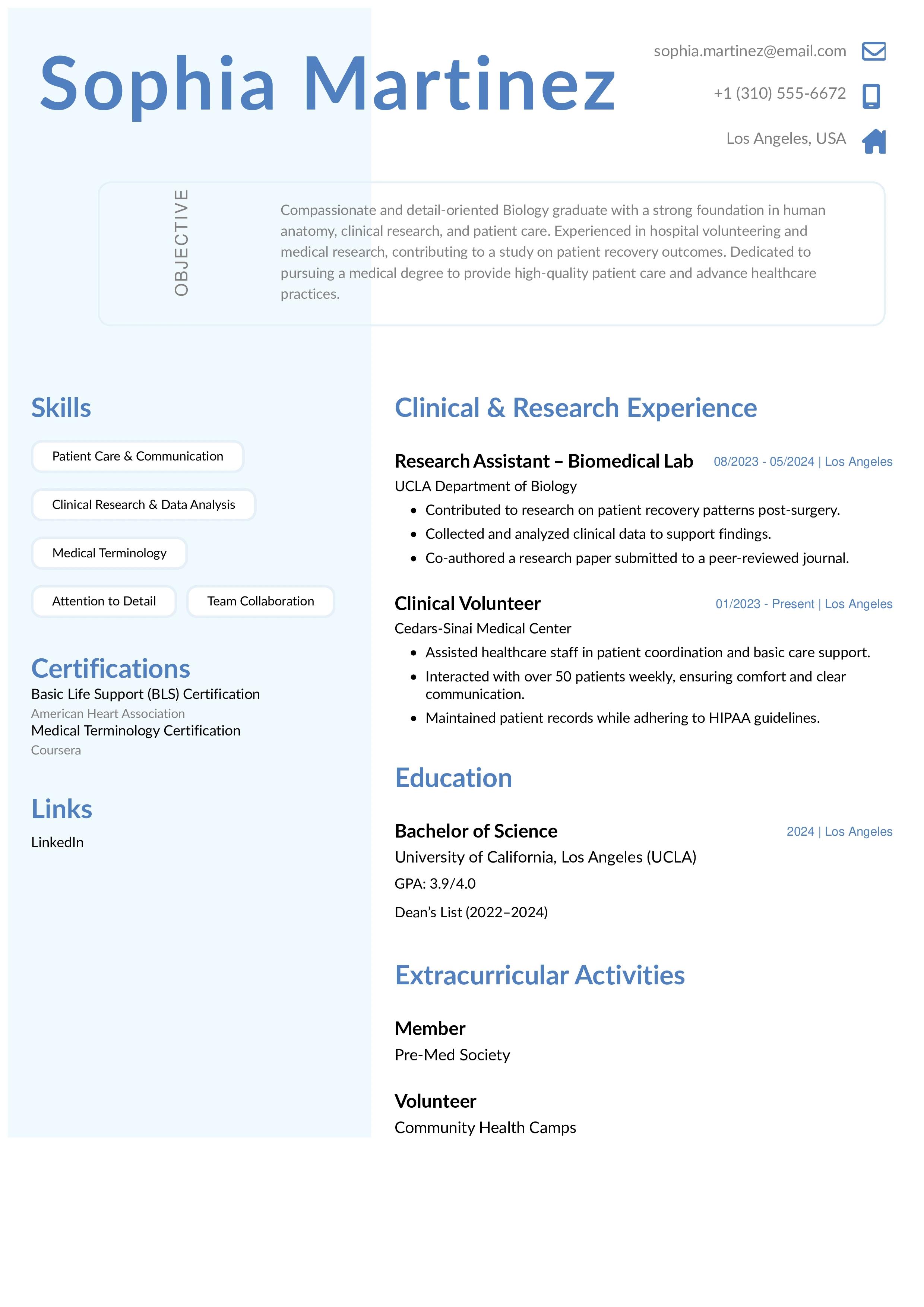 Medical School Resume