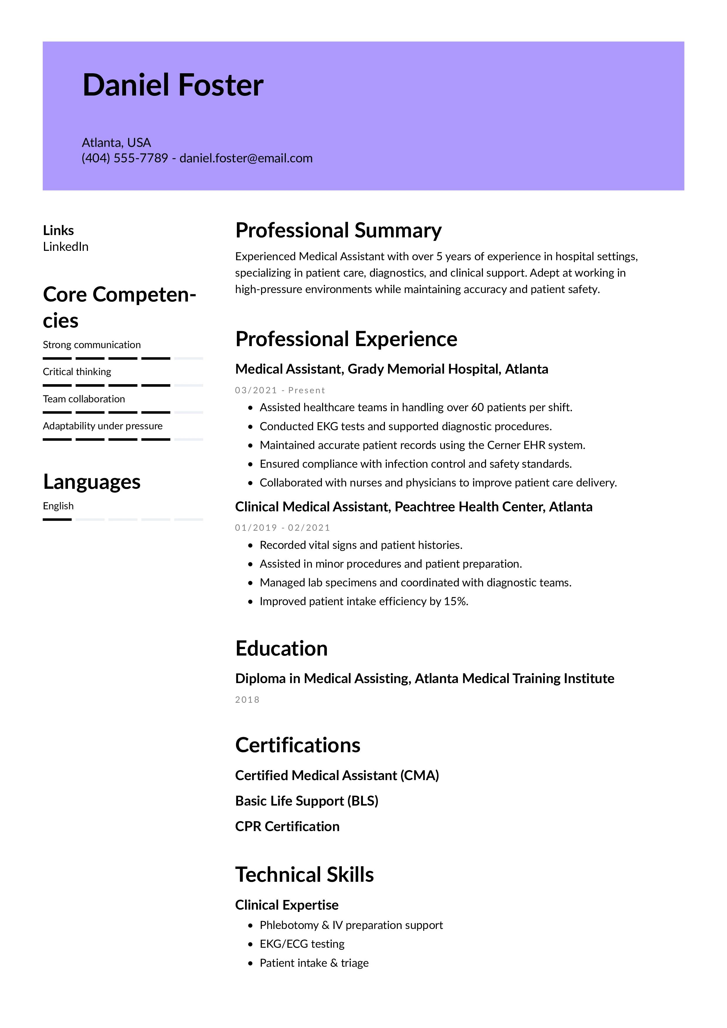 Hospital-Focused Medical Assistant Resume Example