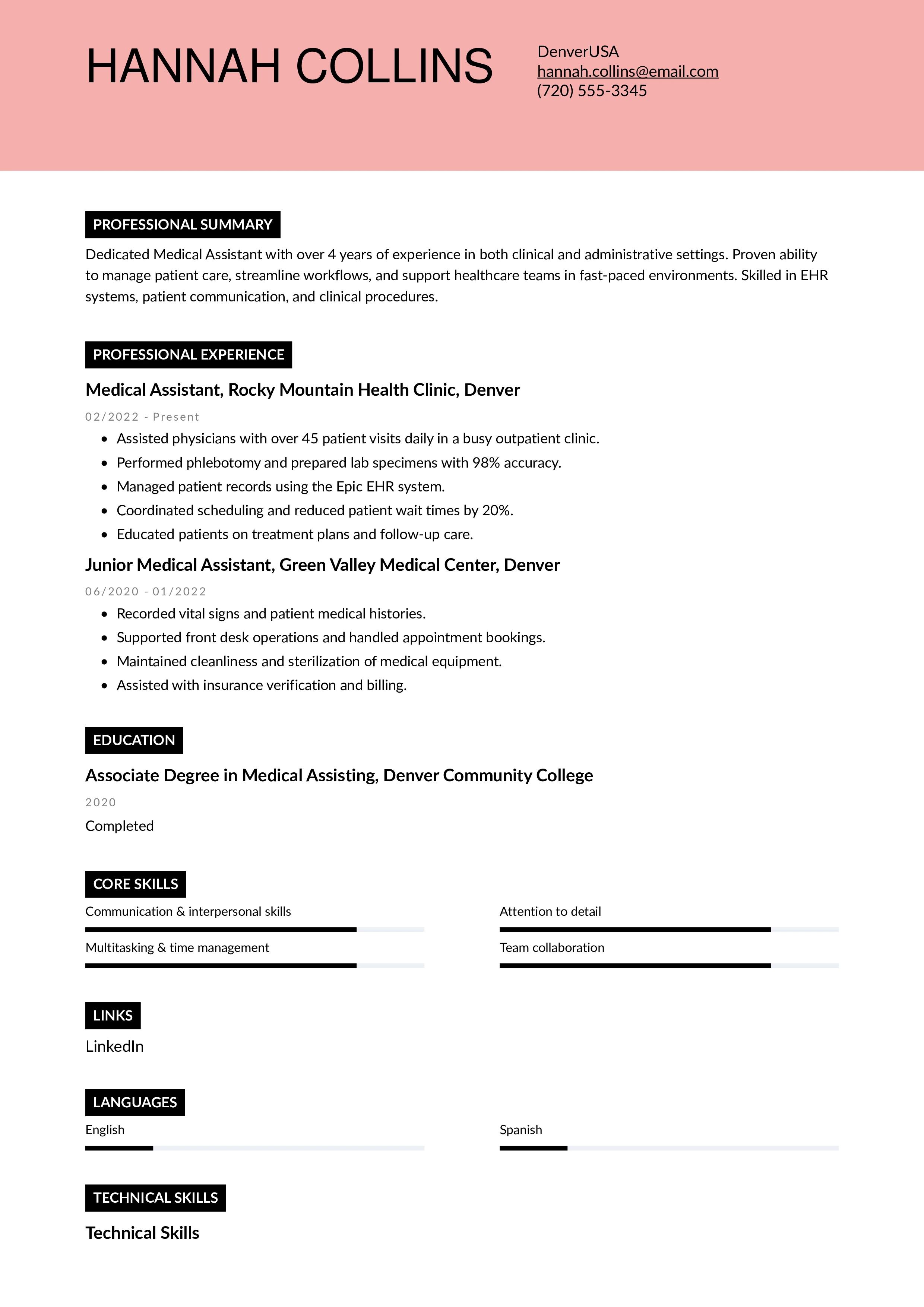 Mid-Level Medical Assistant Resume