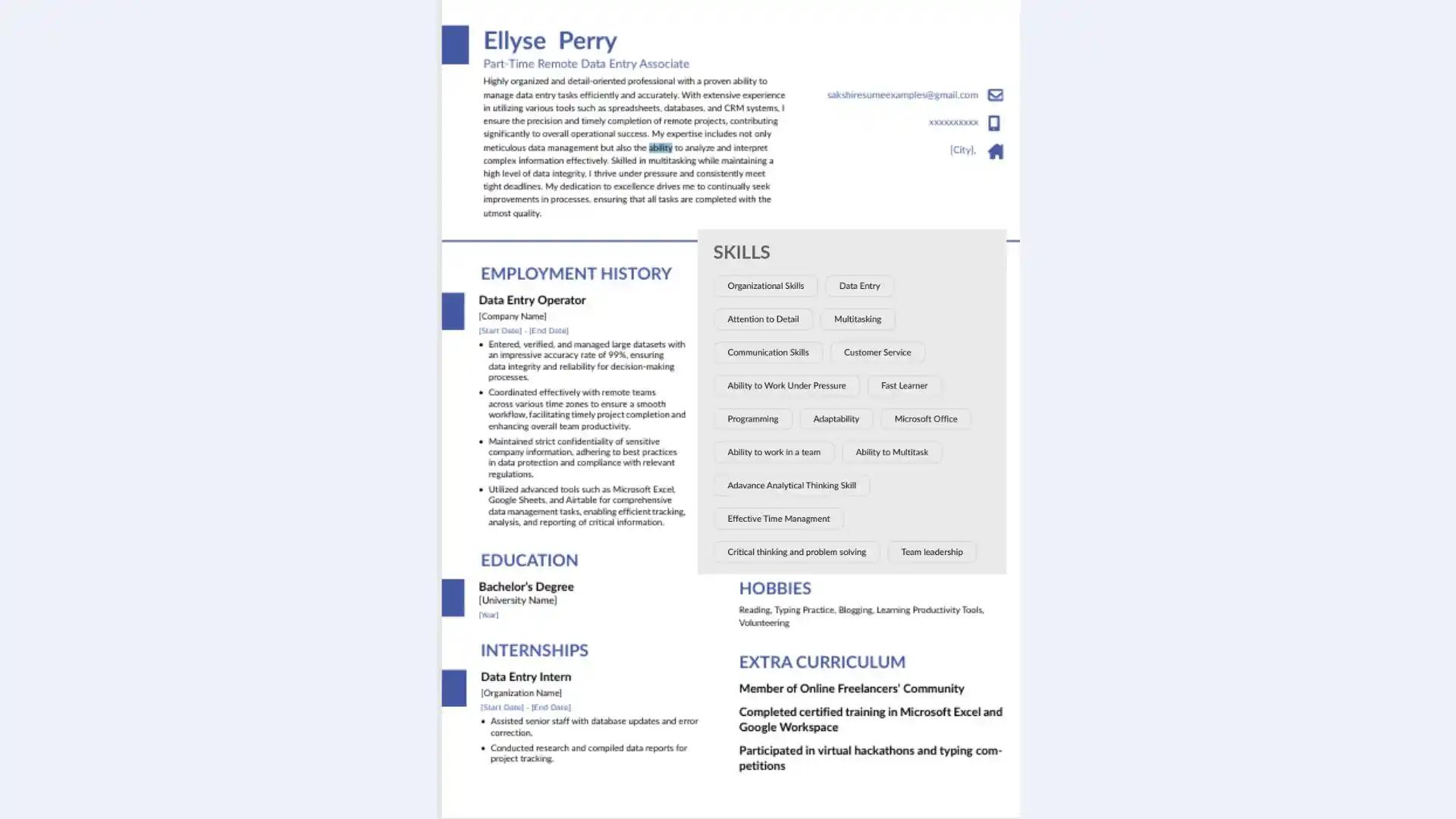 Instaresume template