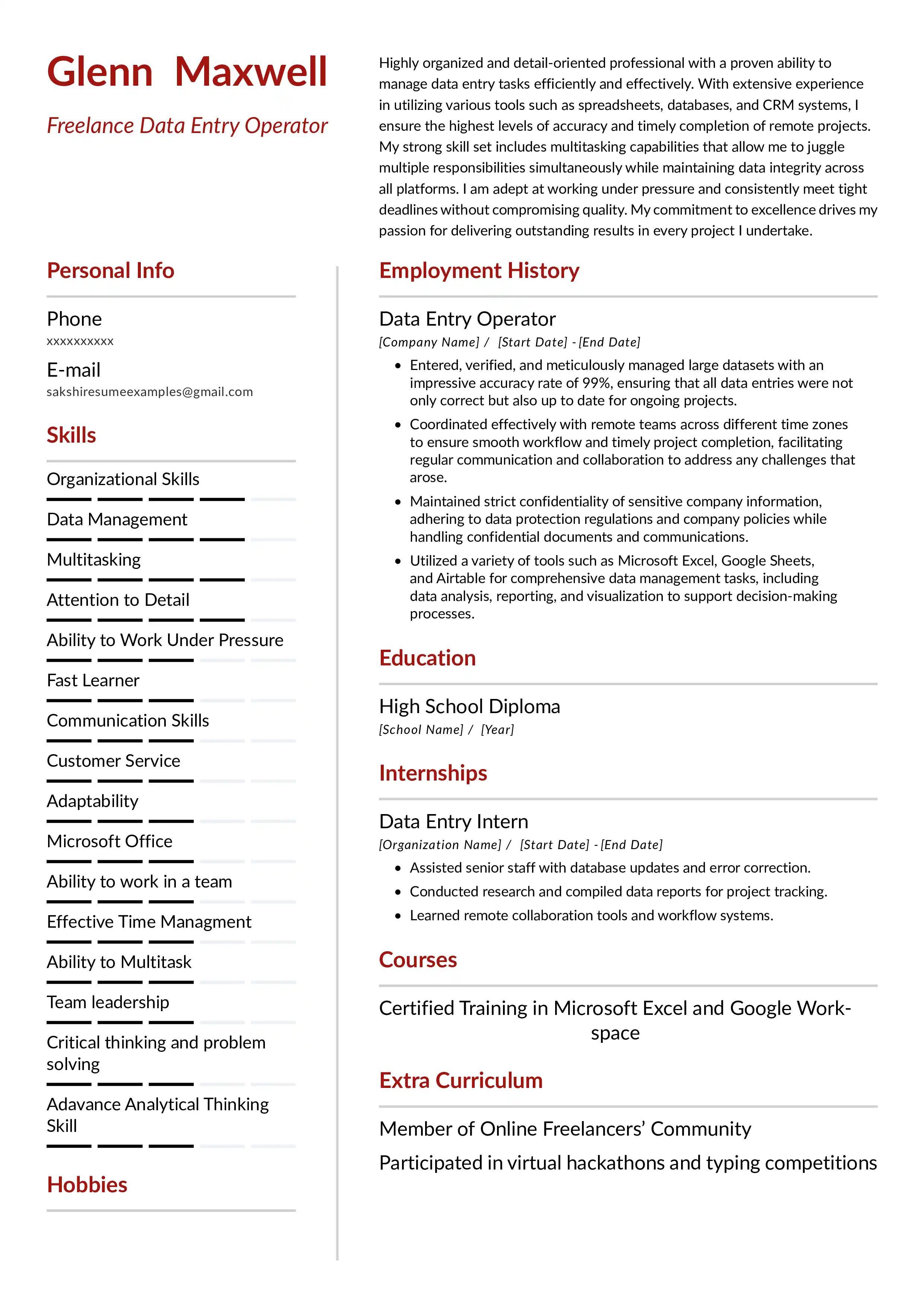 Freelance data entry operator