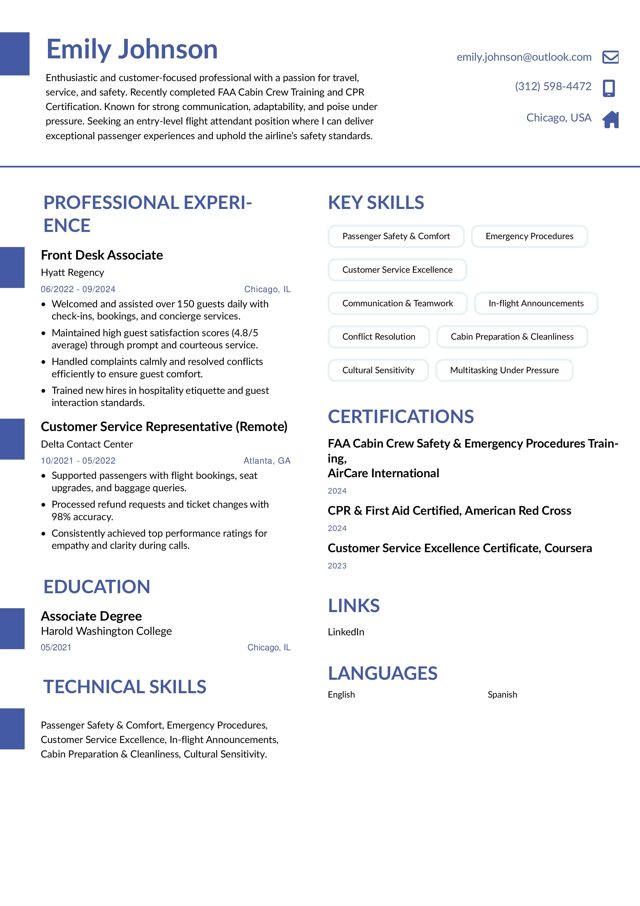 Entry-Level Flight Attendant Resume (No Experience)