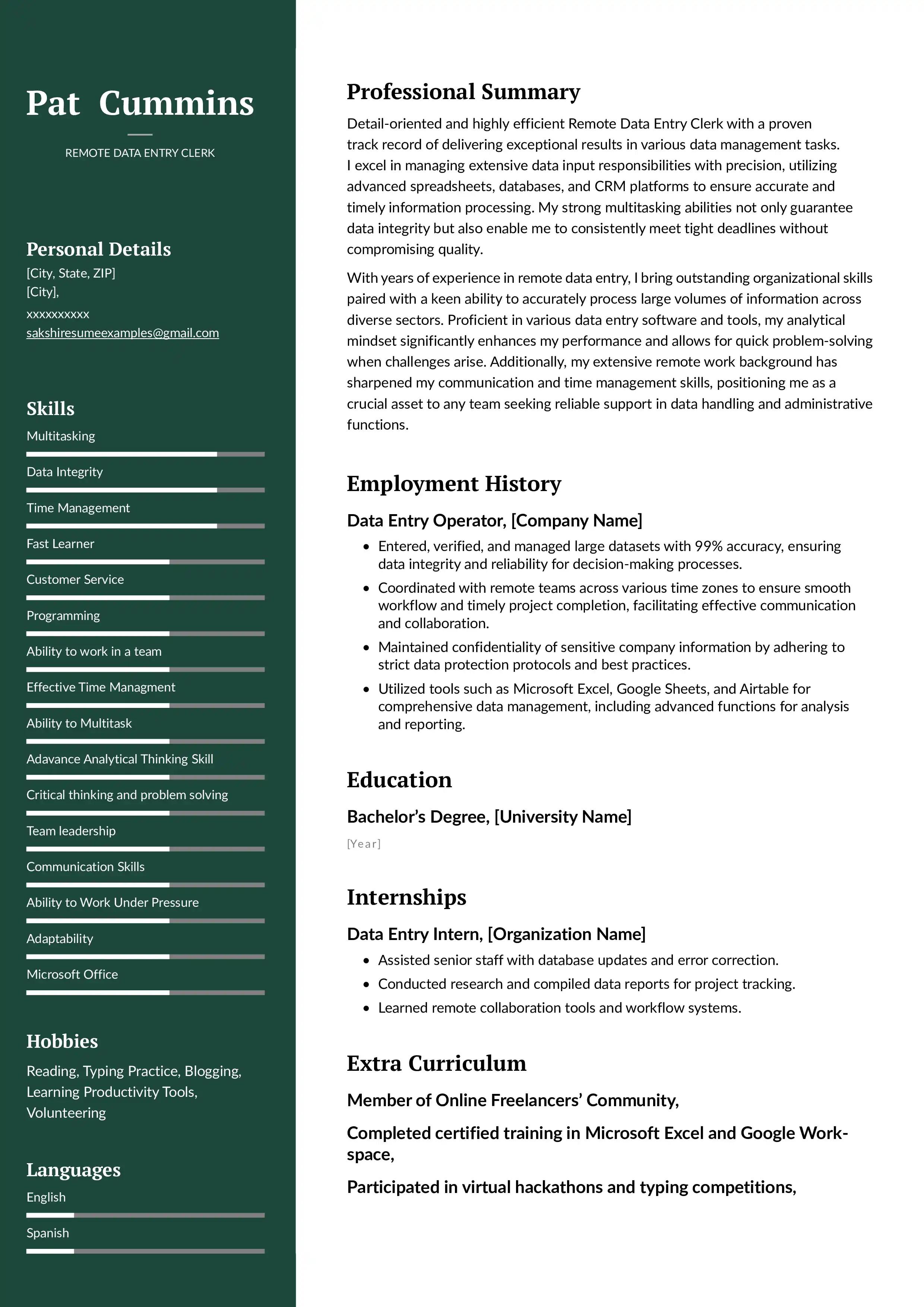 Data entry clerk job