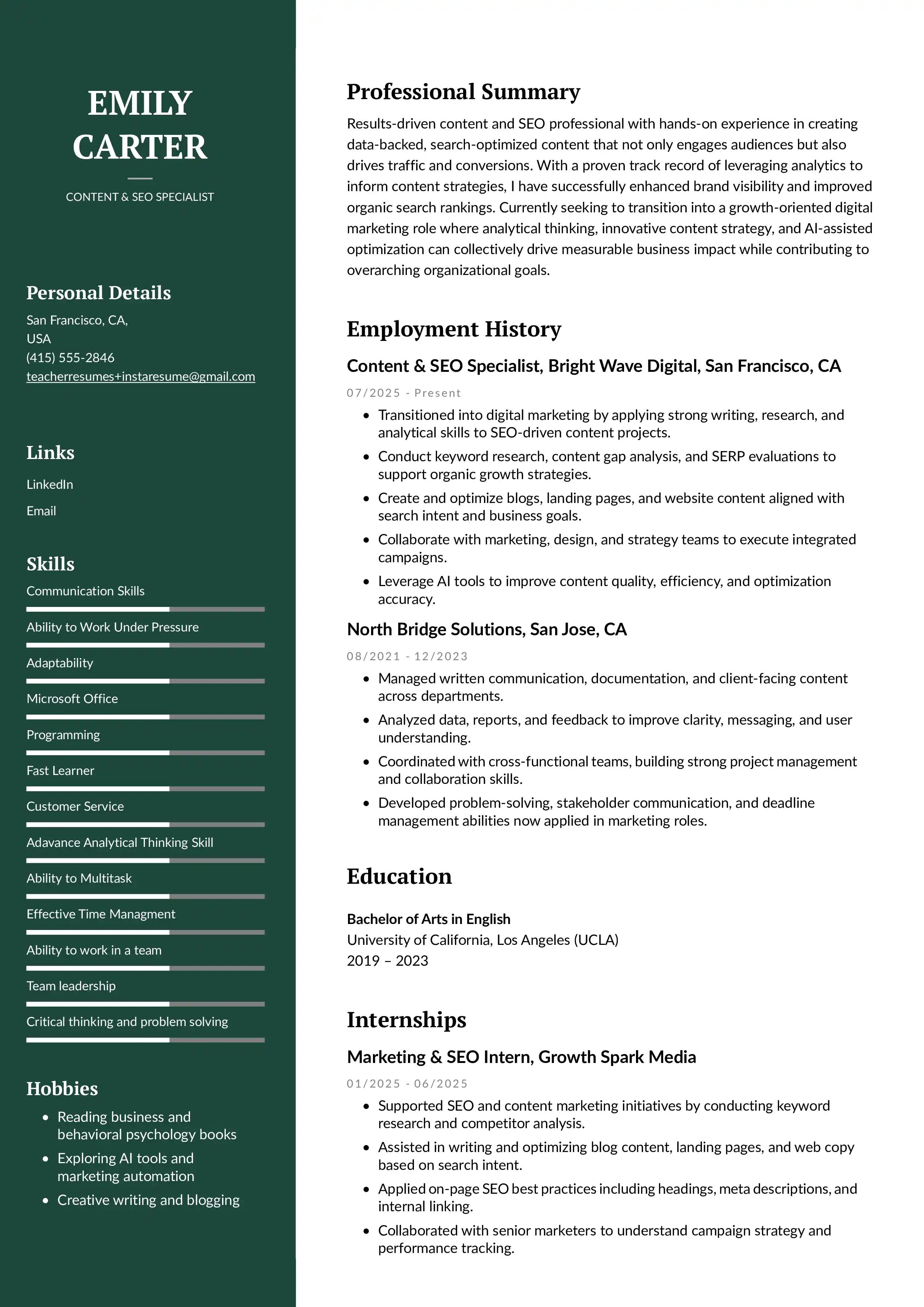 Switching careers resume