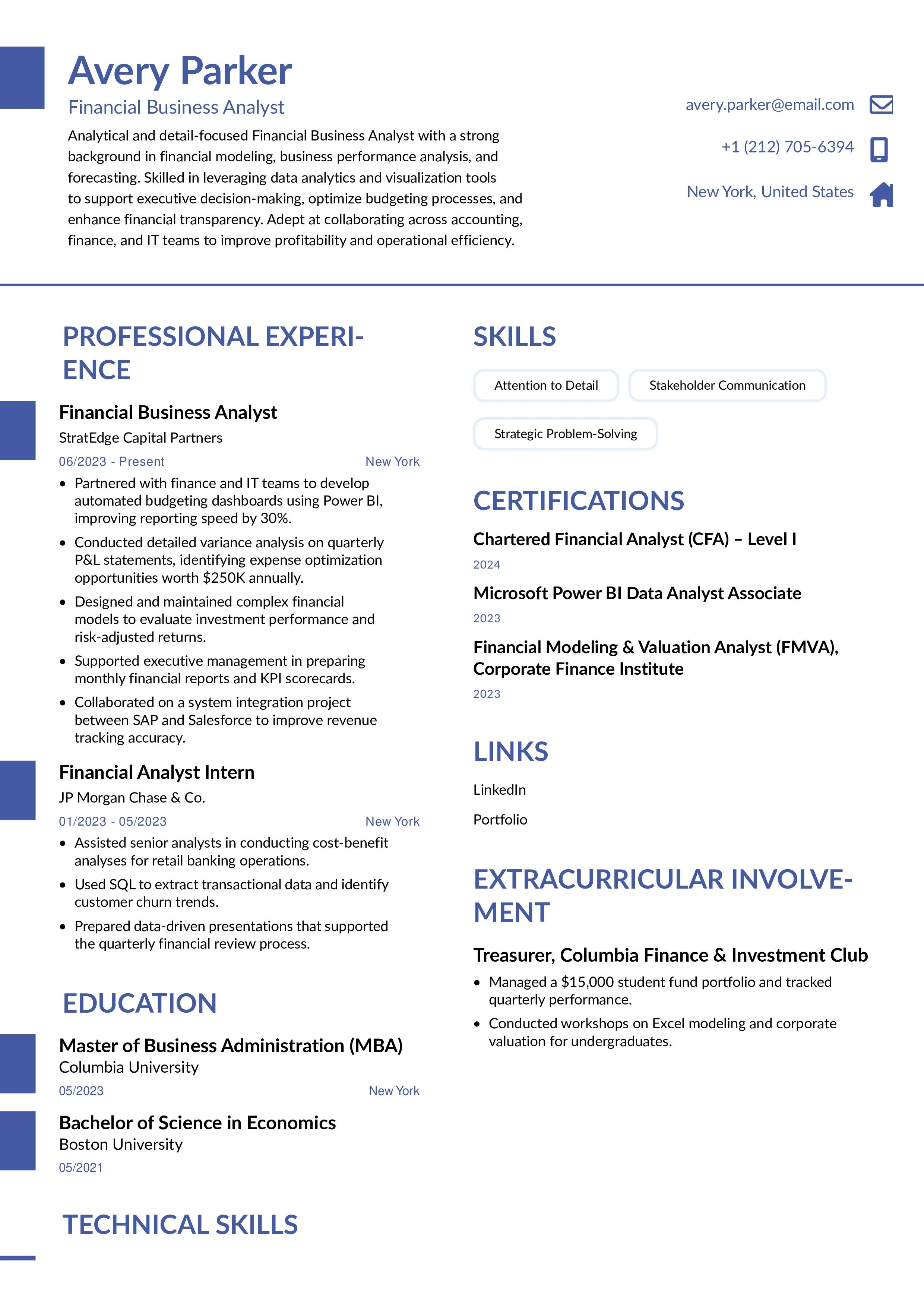 Financial Business Analyst Resume