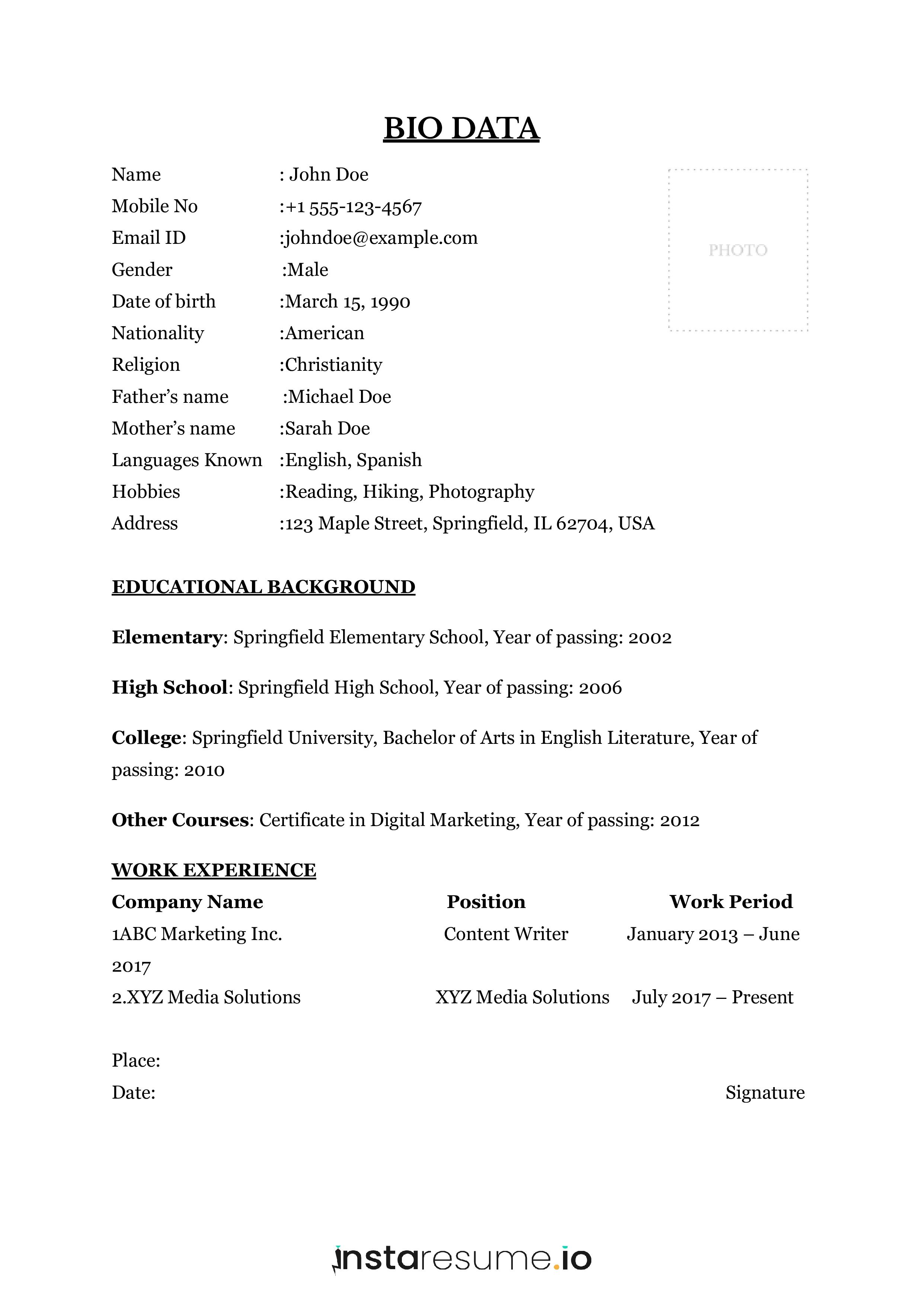 Biodata resume