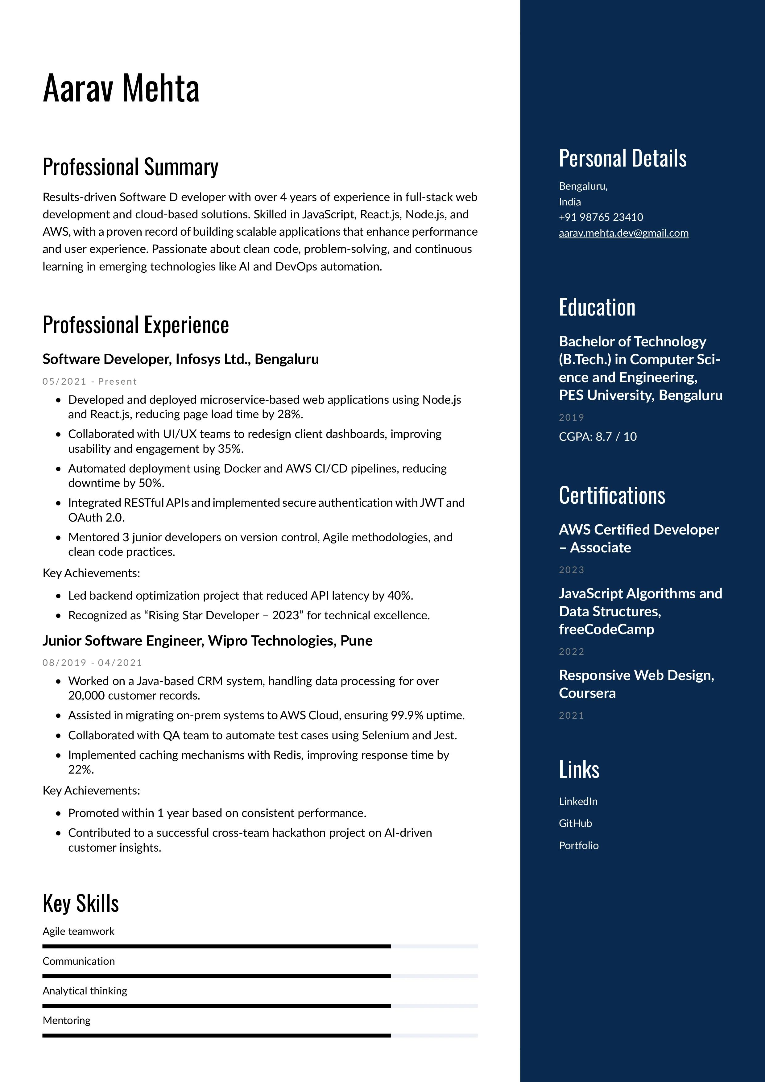 Software Developer Resume Example 