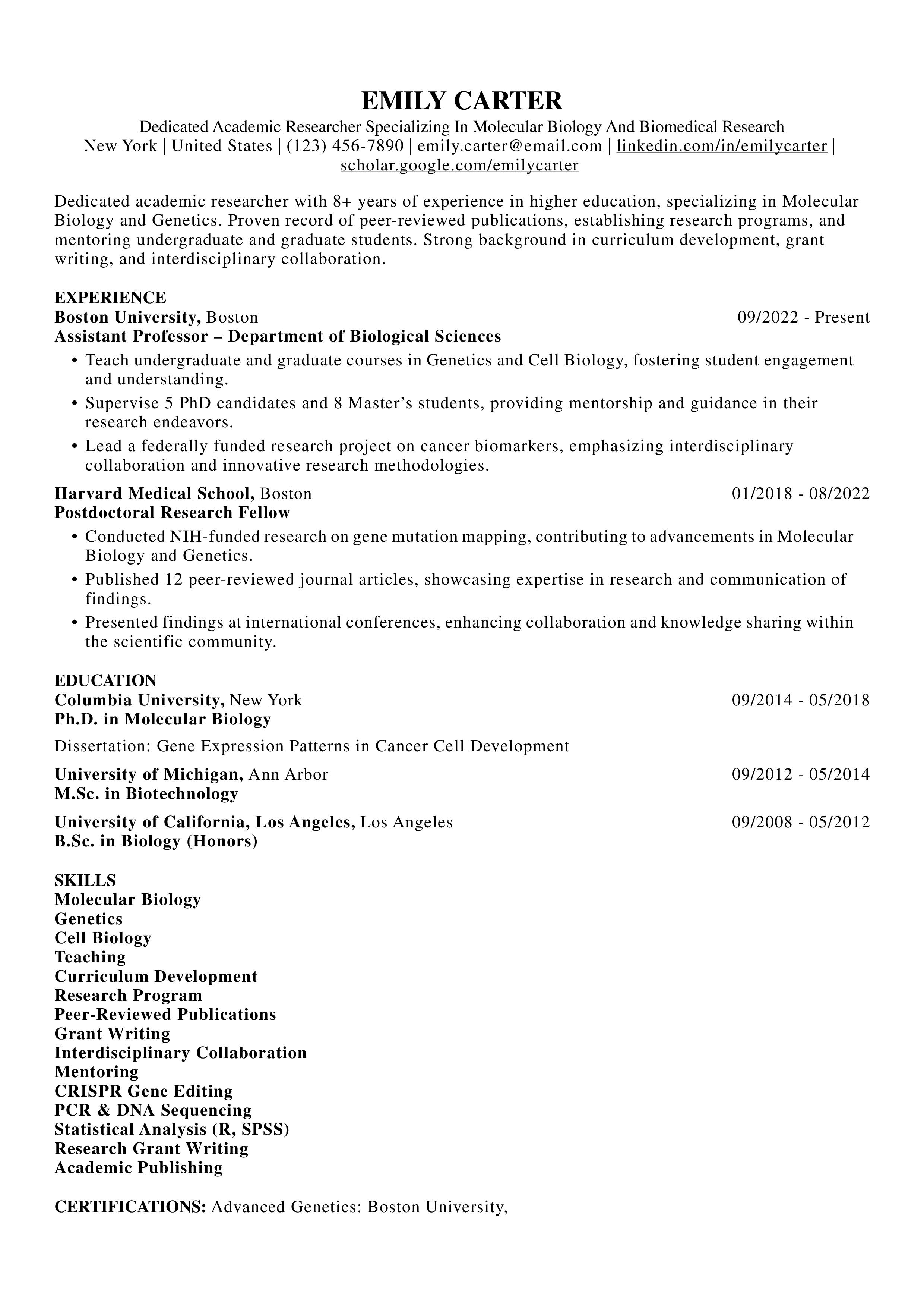 Basic Resume template made from instaresume.io