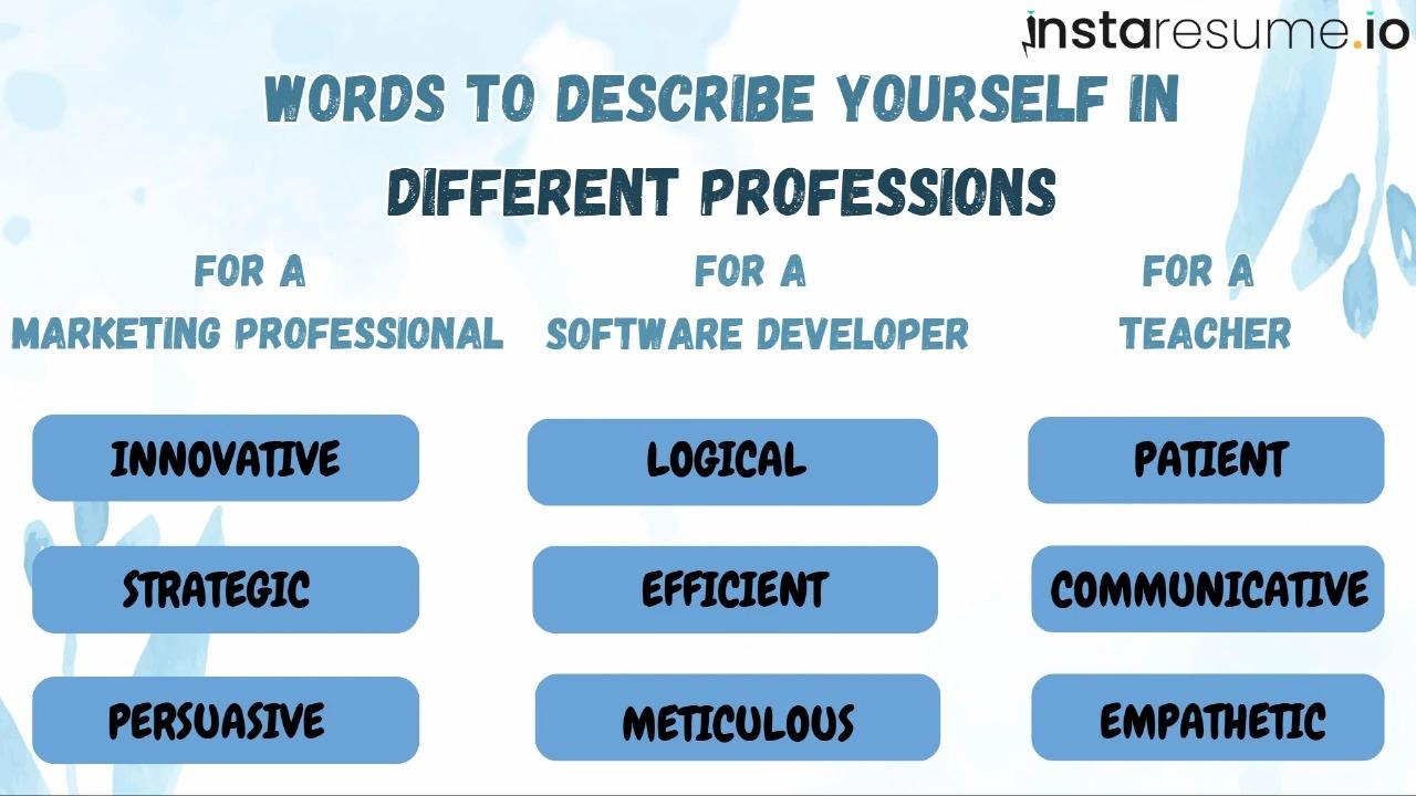 Words to describe yourself in different professions 